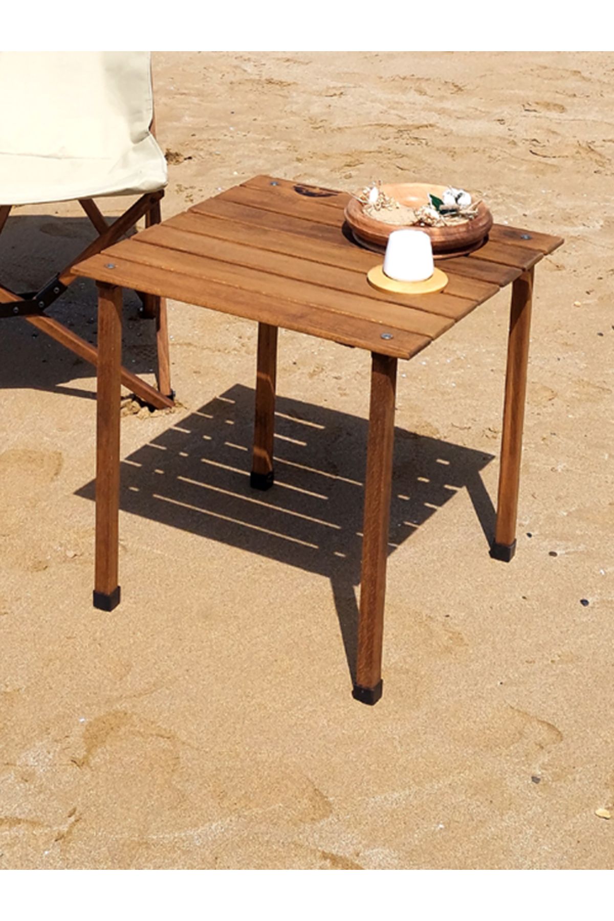 JOYFULLTURTLE Joyfull Turtle 50x50x50 Cm Ahşap Çınar Katlanır Rulo Kamp, Piknik, Balkon, Bahçe Masası Ceviz Renk