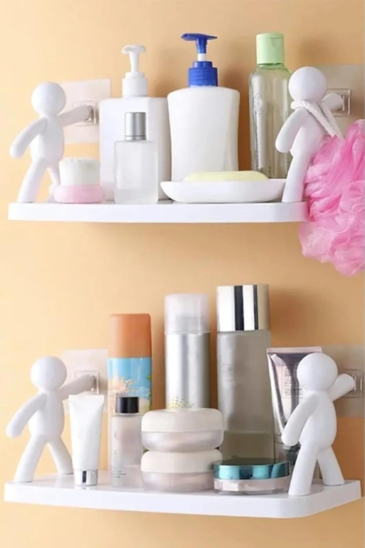 DERİK Derik 2'li Banyo Mutfak Organizer, Şampuan Kozmetik Baharat Kavanozu Düzenleyici, Yapışkanlı Ra