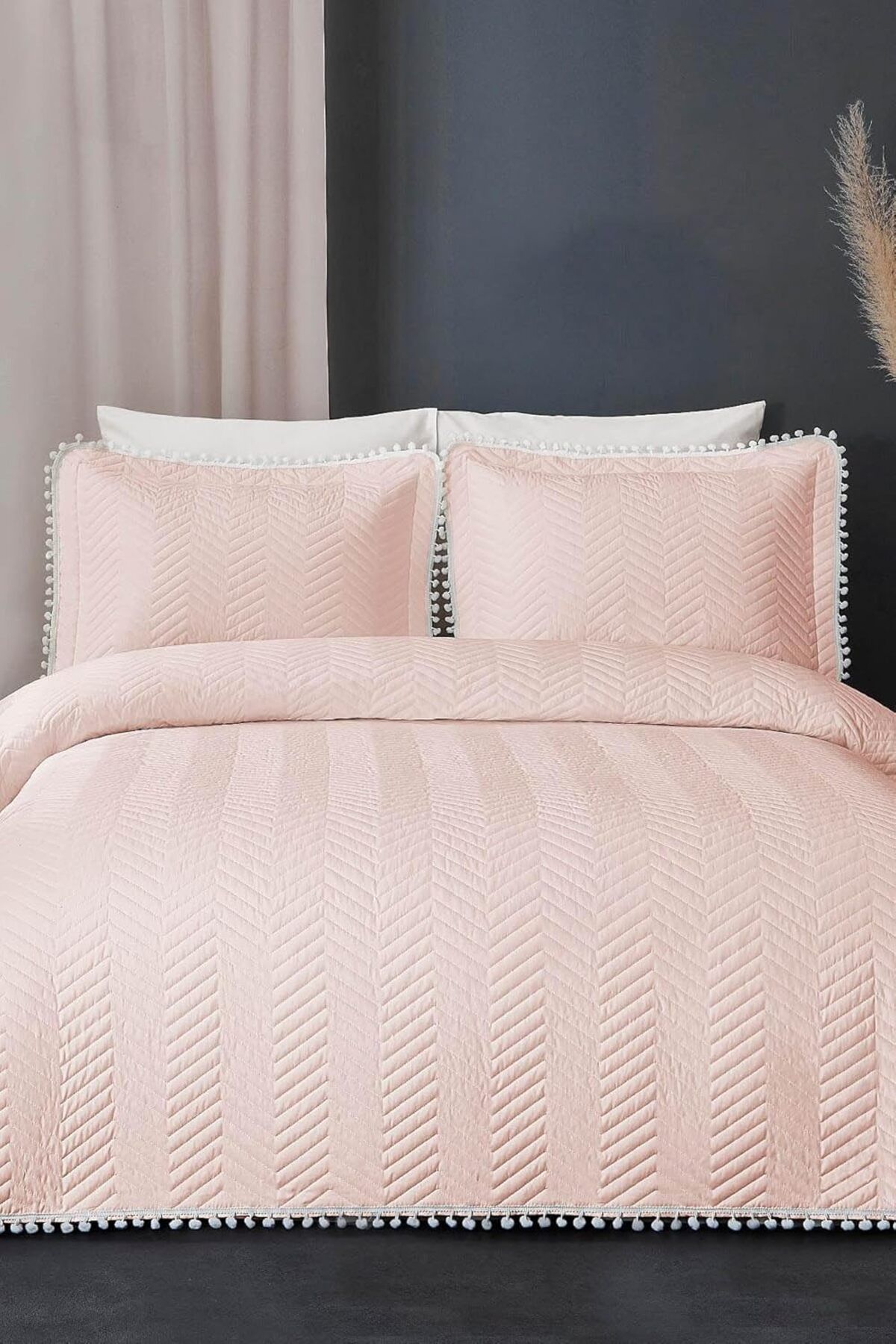 KDROĞLU GEÇMEZ Home Collection Kapitone Ponponlu Tek Kişilik Yatak Örtüsü Pudra AVM 1114477
