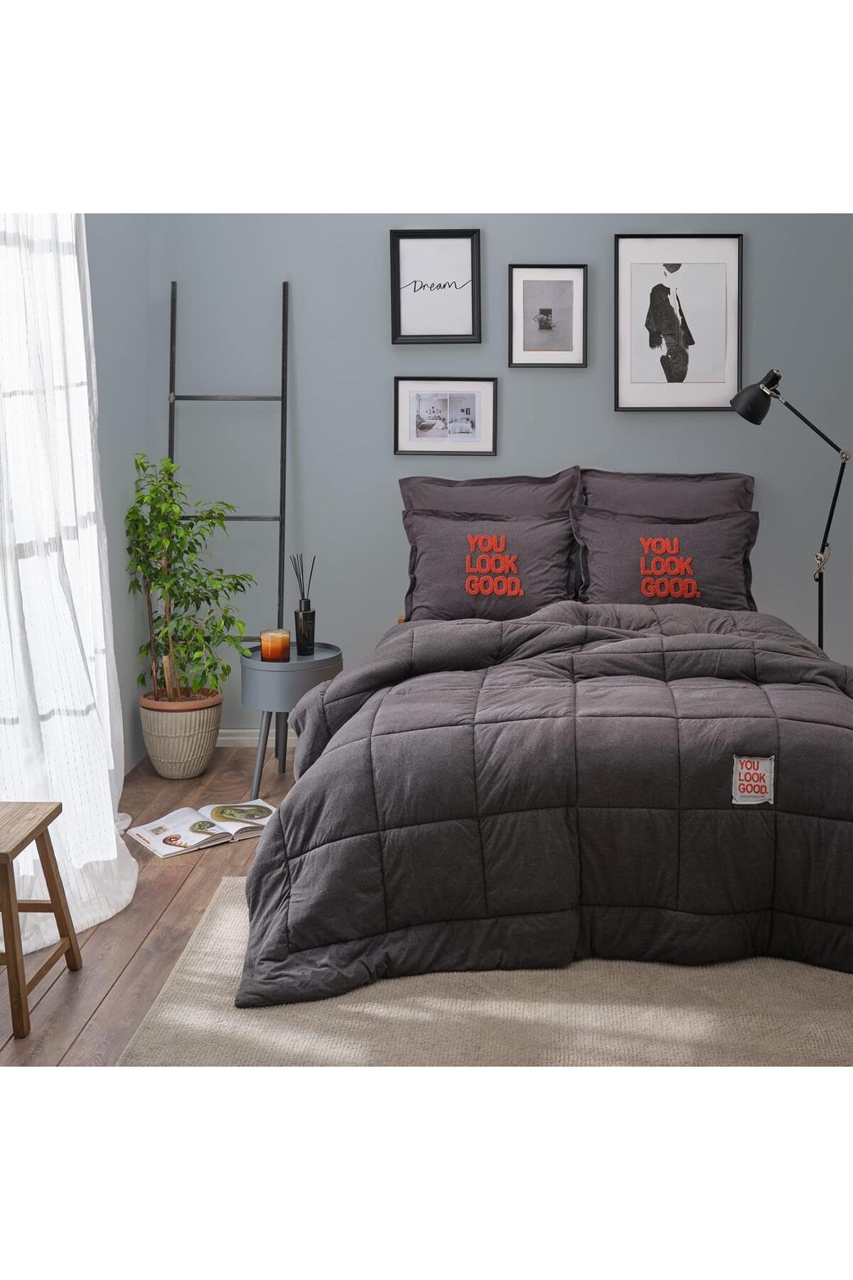 DERİK Derik Home Motto Cotton Comfort Çift Kişilik Antrasit YENİ 1122015