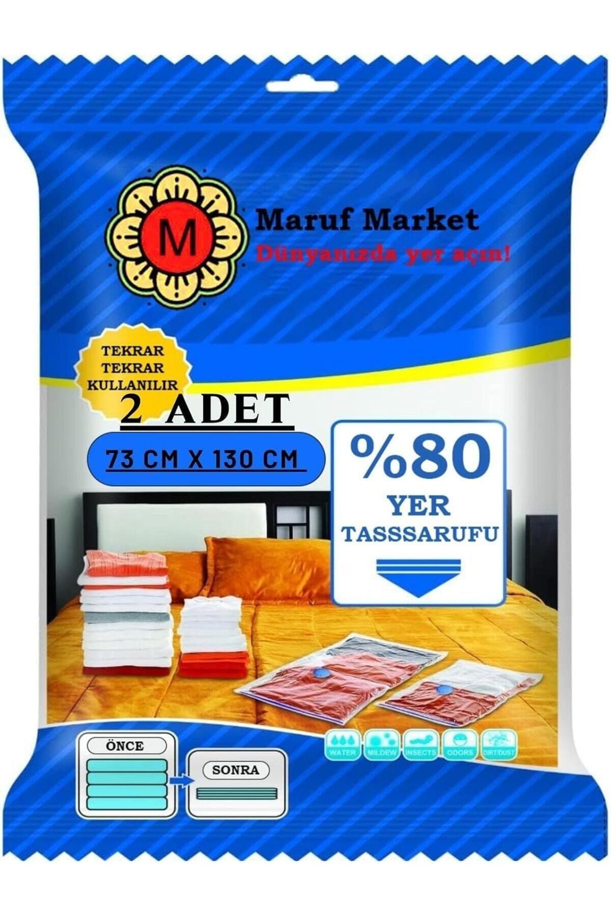 KDROĞLU KDROGLU Home Yüksek Kaliteli Vakumlu Poşet (XXL)(2 ADET) 73 cm x 130 cm - Çevirmeli & Mavi Ka