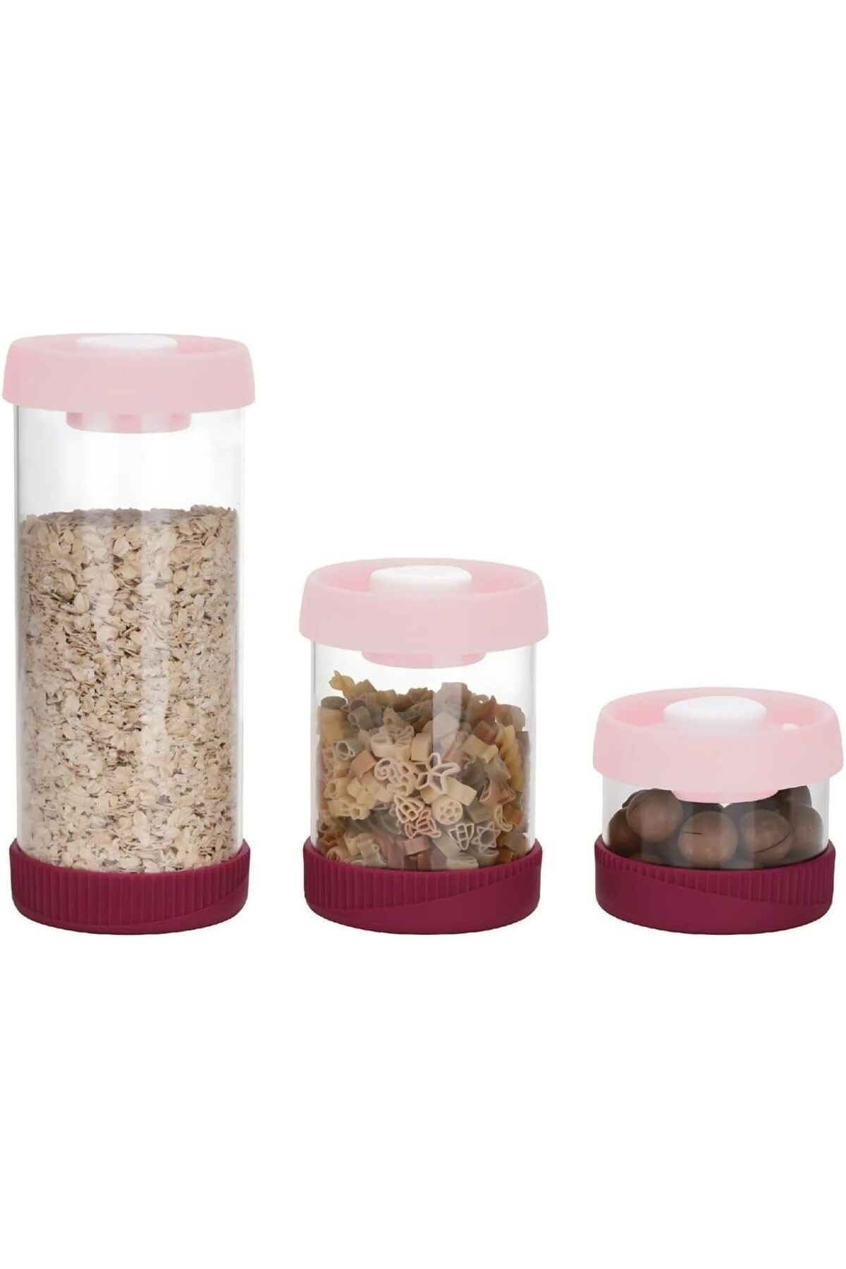KDROĞLU KDROGLU Ahmet Yuvarlak Vakumlu Cam Saklama Kabı Seti, 3'Lü Set (450 Ml+840 Ml+1500 Ml), Pembe New