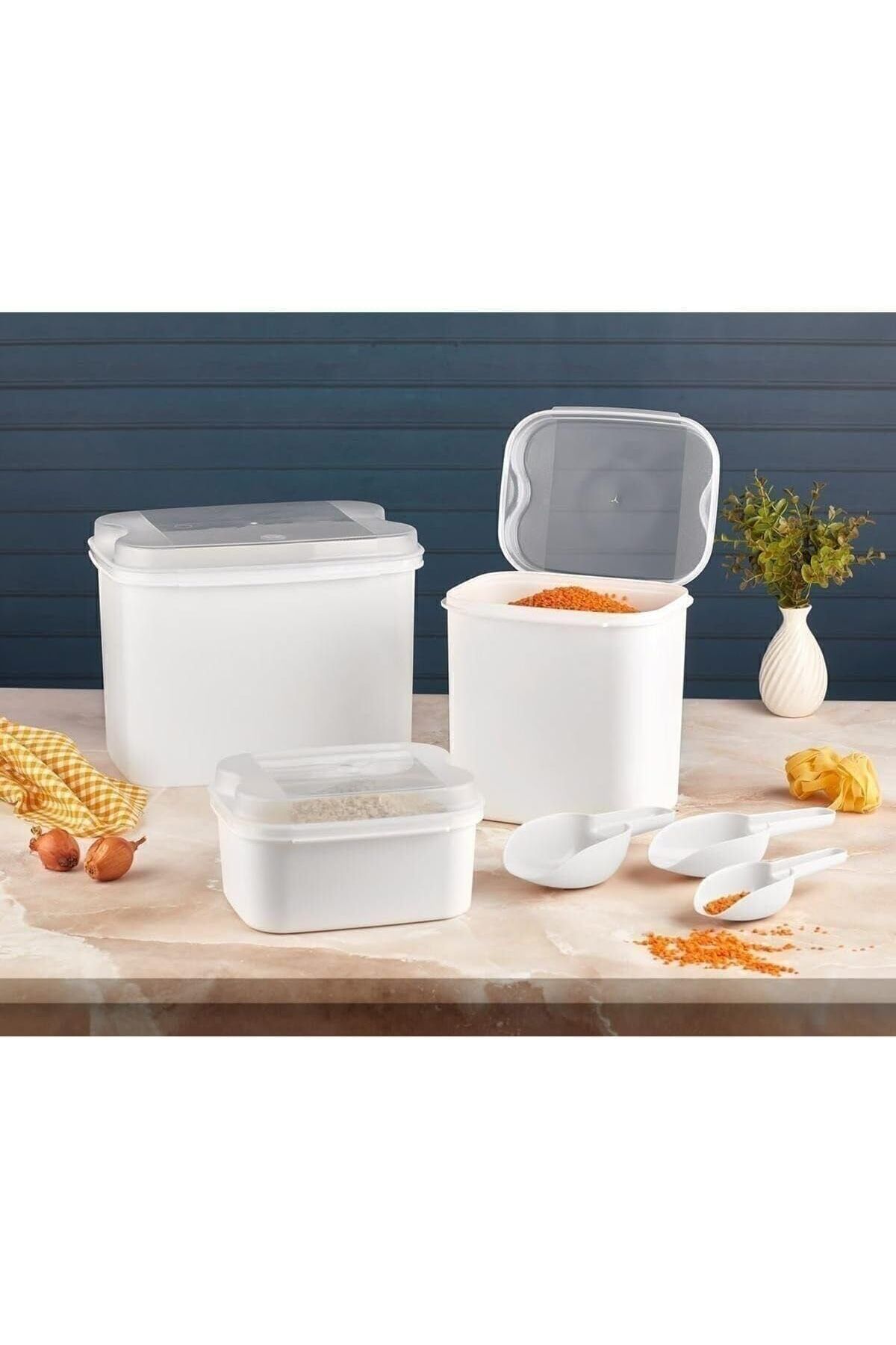 KDROĞLU KDROGLU Ahmet Masal Un Ve Bakliyat Kabı 10 Lt + 4,5 Lt + 1,6 Lt Beyaz Saklama Kabı Kürek, Beyaz-2