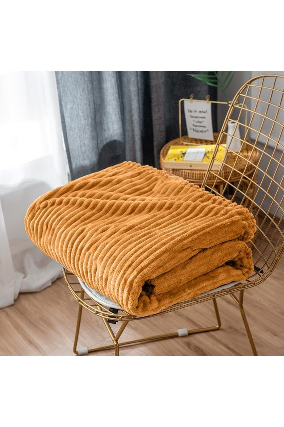 ÇAĞUR çağur Tek Kişilik Fitilli Yumuşak Dokulu Tv Battaniye 120x170 cm Hardal