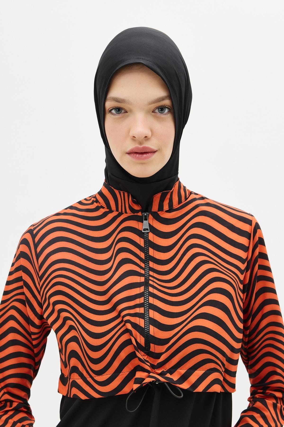 C&City-Costum de baie hijab din 4 piese cu model în talie 6220 gresie/negru 5