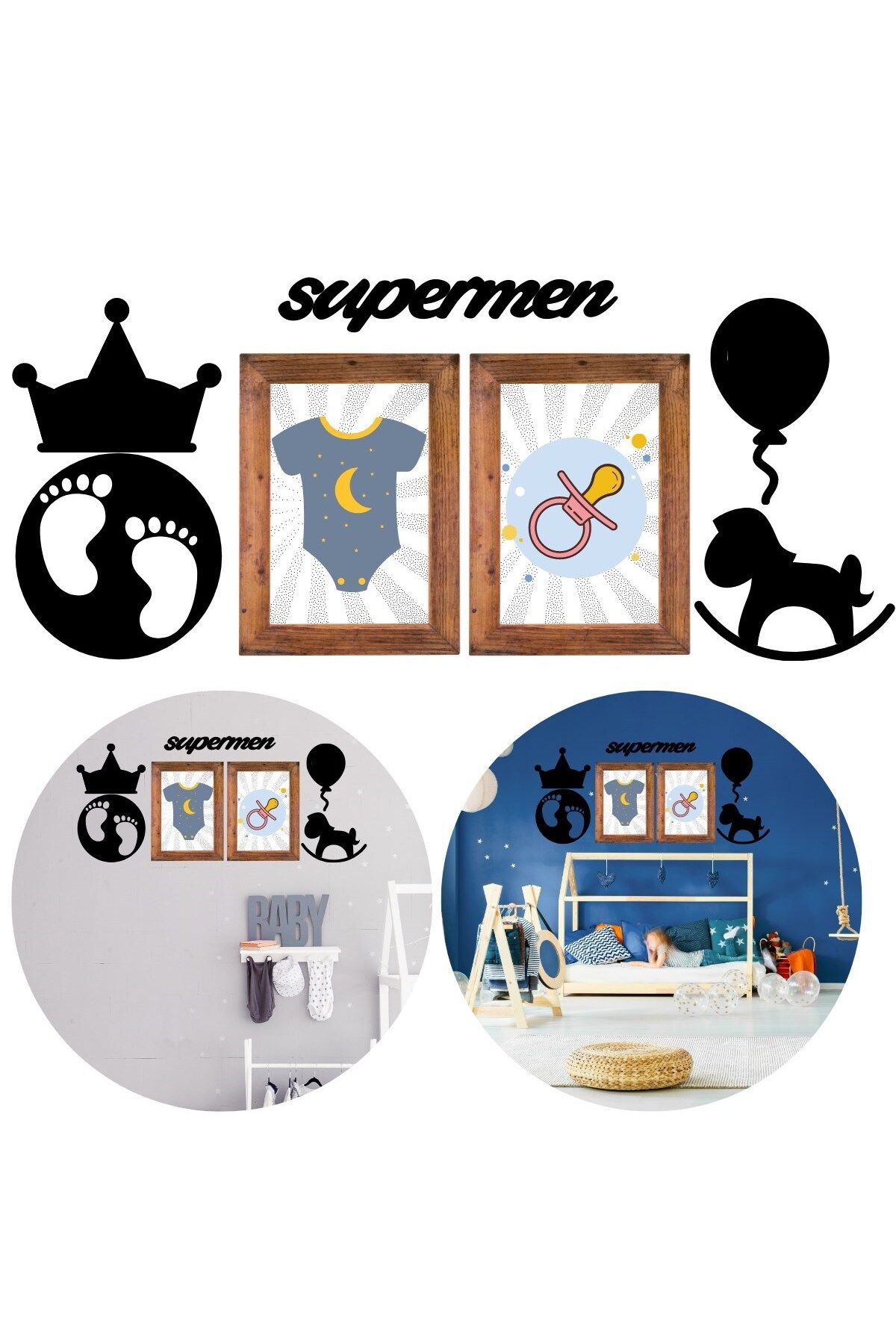 KDROĞLU KDROGLU DECO103 Supermen atif Duvar Süsü Aksesuar Ahşap Tasarım Hediye Pano Sticker Seti New De
