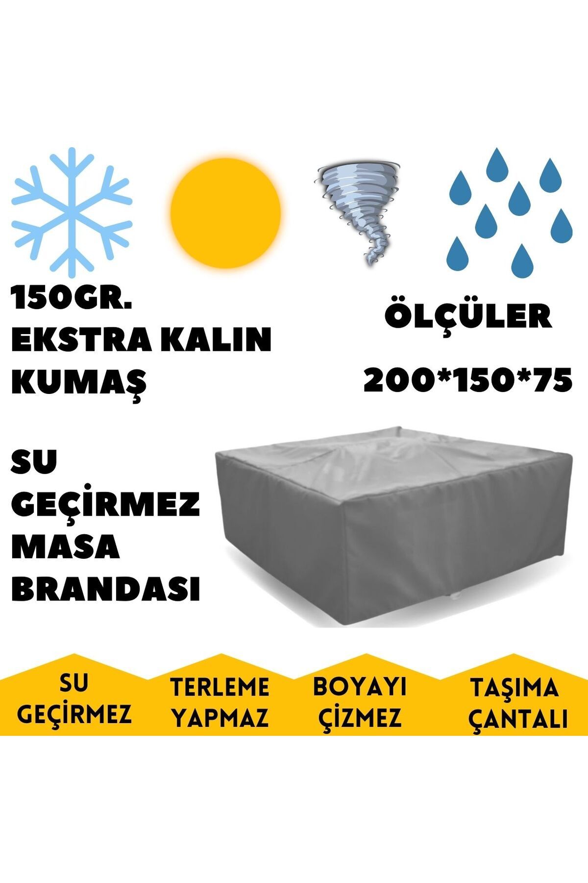 MaxDurable Ekstra Kalın Bahçe Mobilyası Koltuk Masa Sandalye Örtü Branda 200x150x75 150gr. Sıvama Kumaş