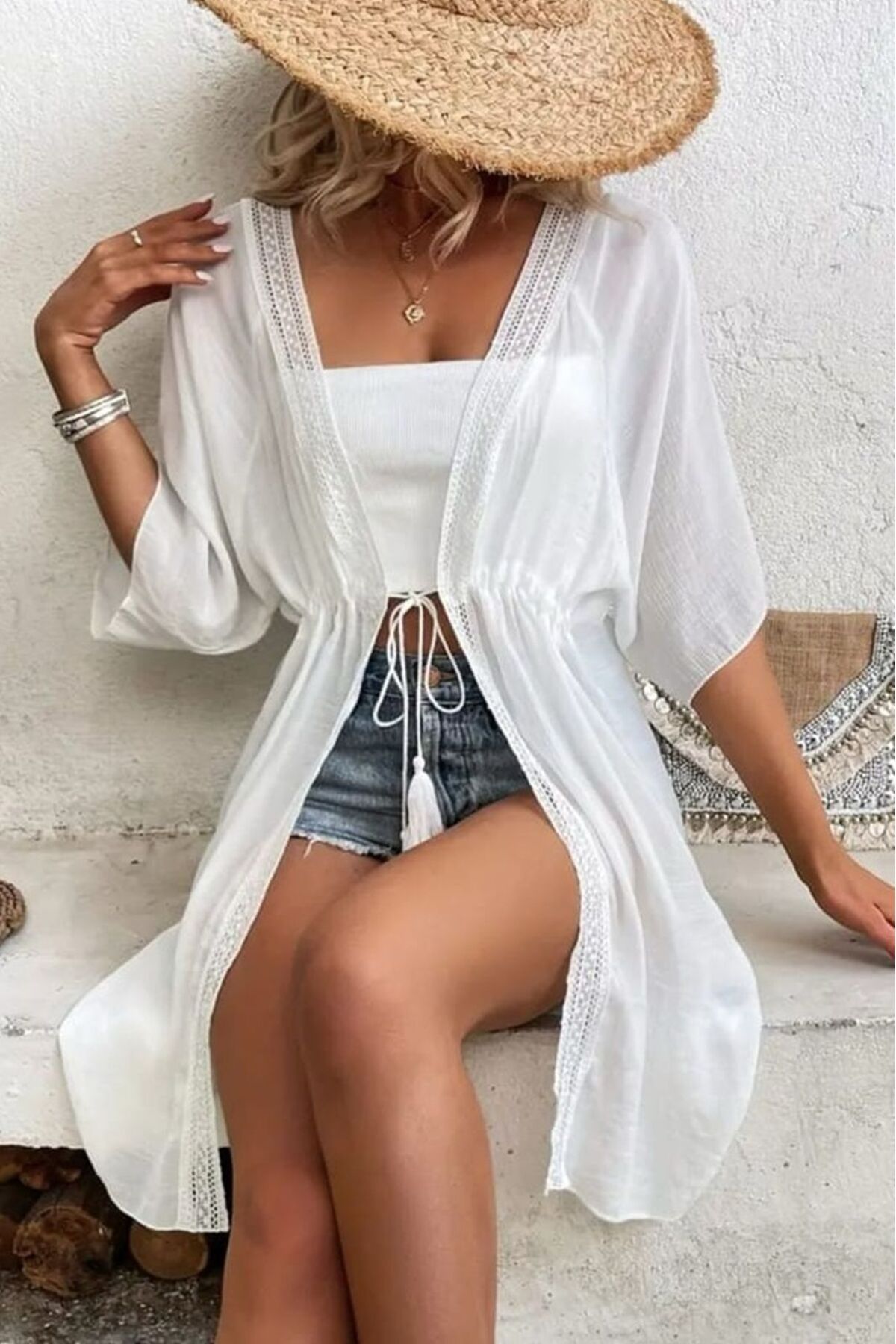 DRESSY LIFE Bağcıklı Yarım Kol Orta Boy Pareo