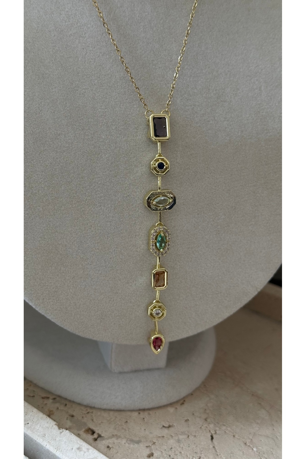 Muse Sister-Steel Multicolored Stone Y Necklace 3