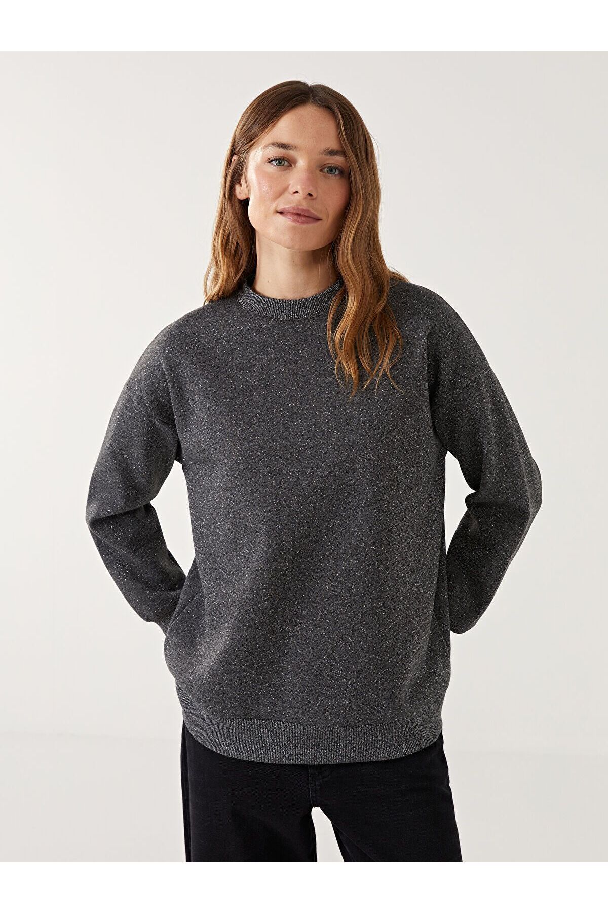 LC Waikiki Parlak Görünümlü Oversize Kadın Kalın Sweatshirt Tunik