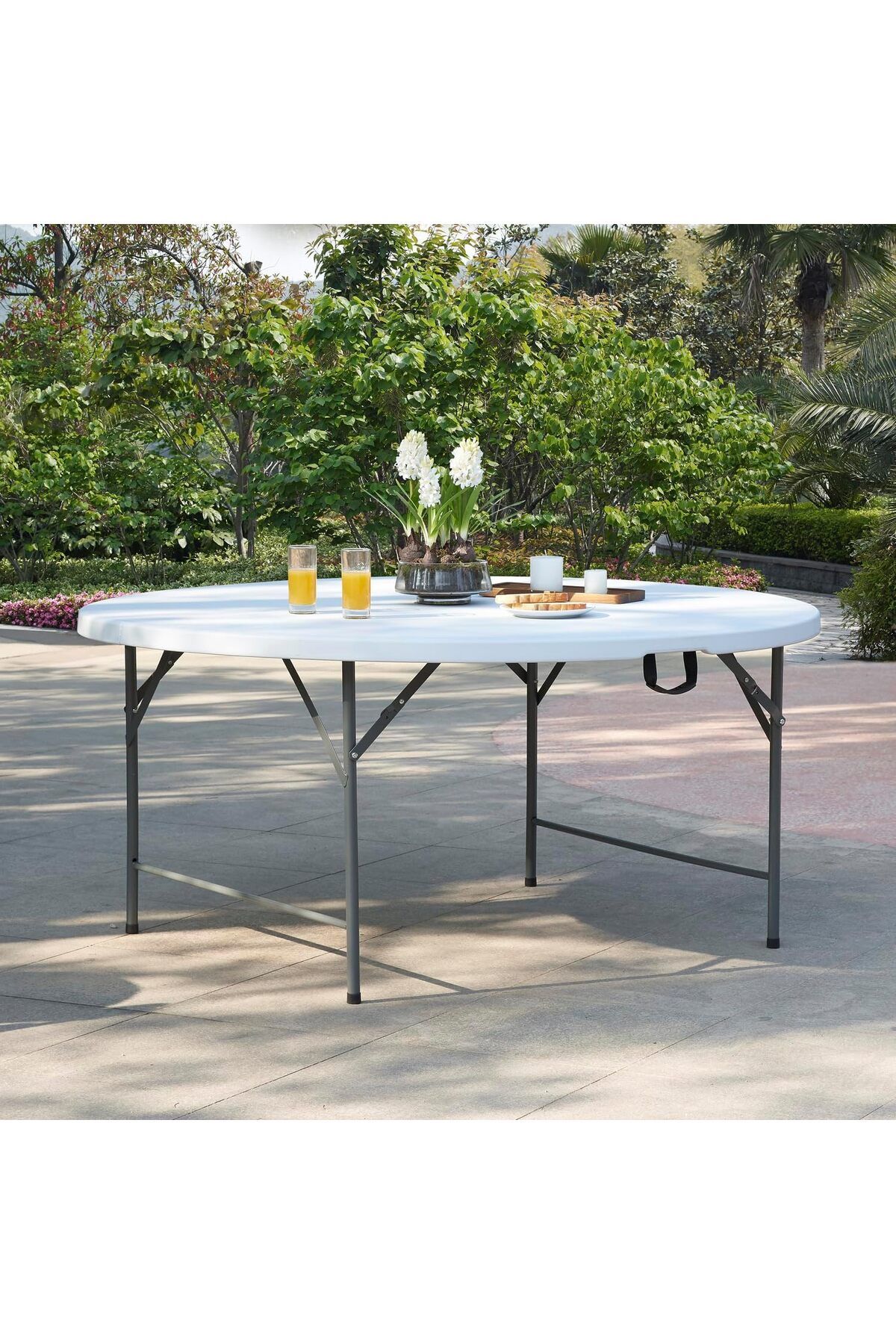 MAPLE HOME DECORATION-Plastic Folding Table Portable Trestle Multi-purpose Dining Camp Picnic Party Event Table Dia150cm 3