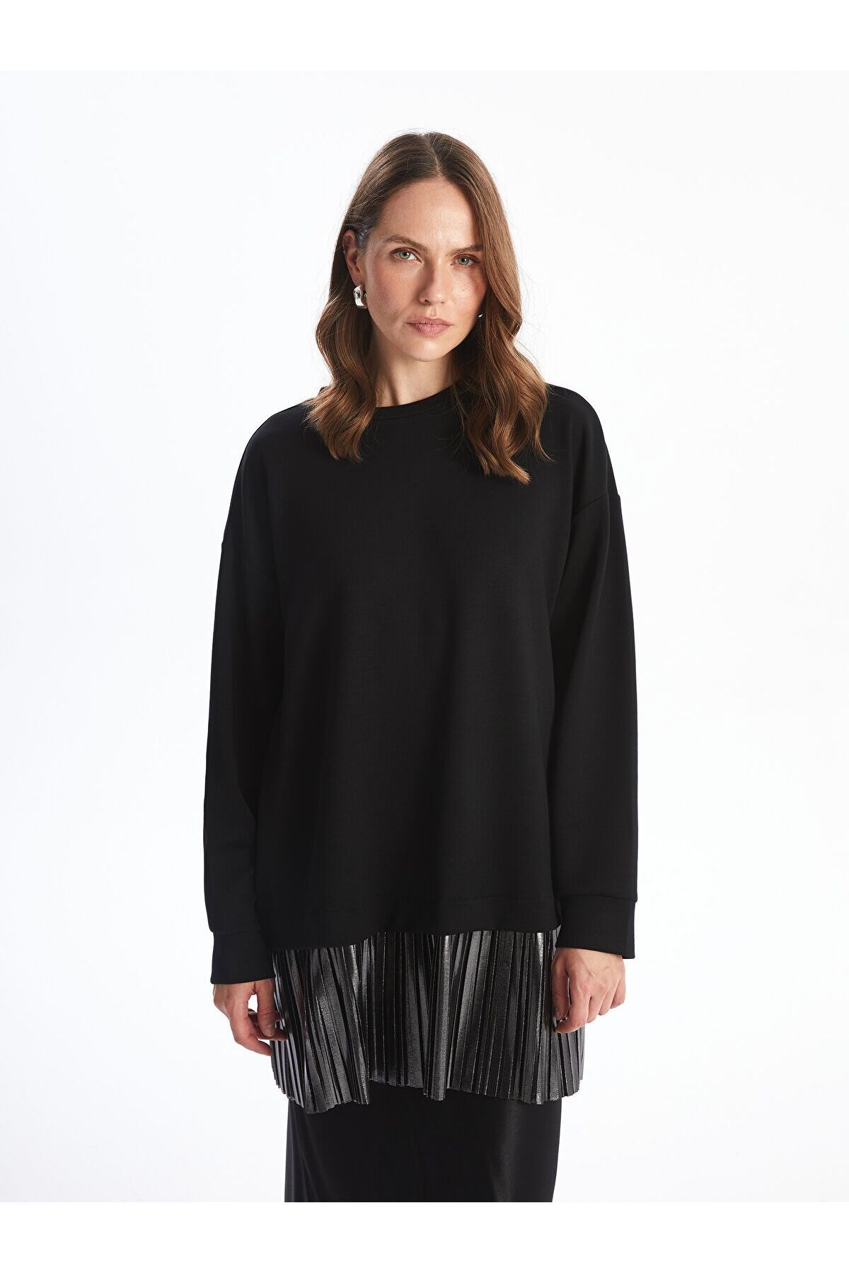 LC Waikiki Bisiklet Yaka Düz Oversize Kadın Sweatshirt Tunik