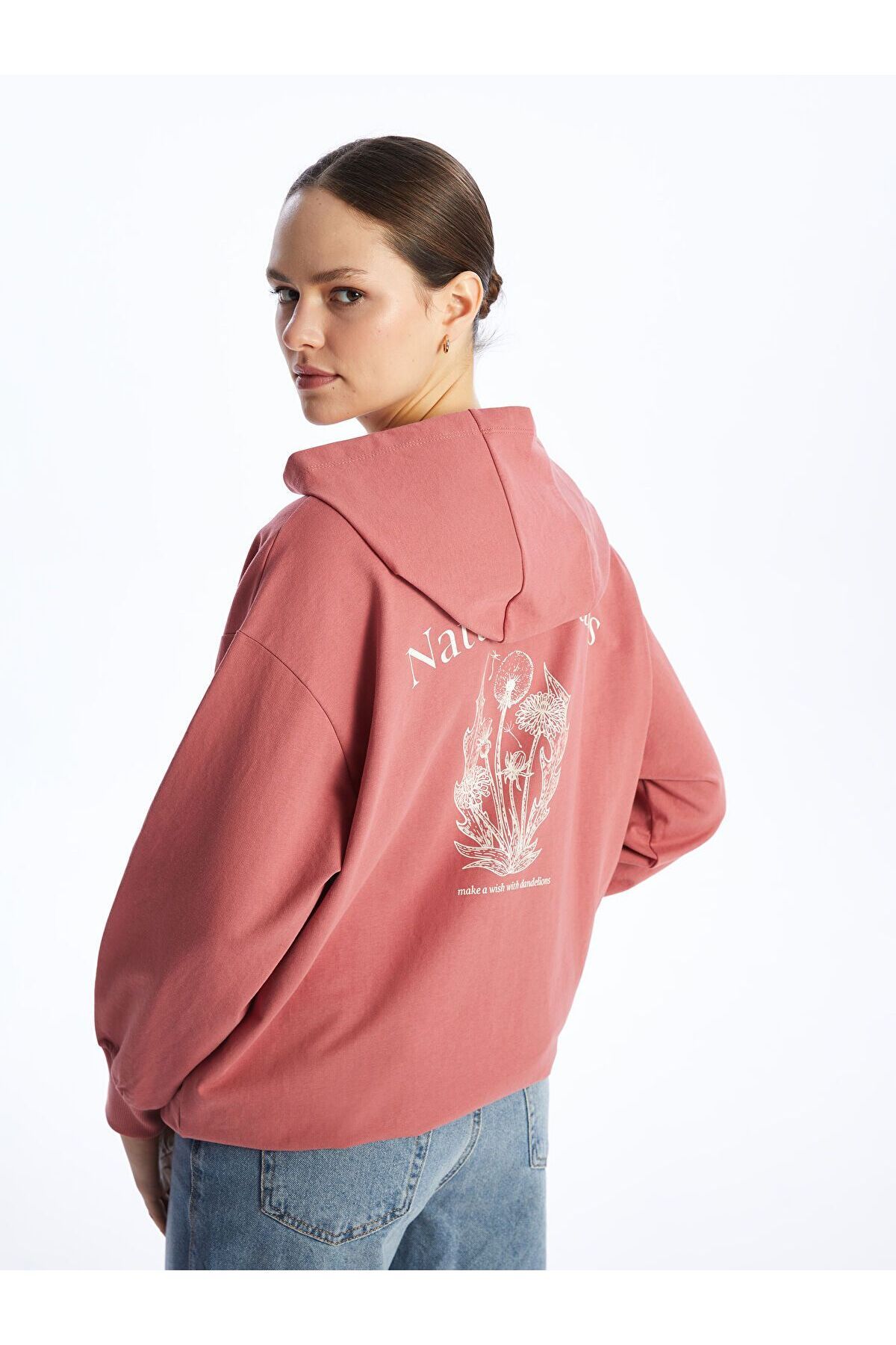 LC Waikiki Kapüşonlu Baskılı Oversize Kadın Sweatshirt Tunik