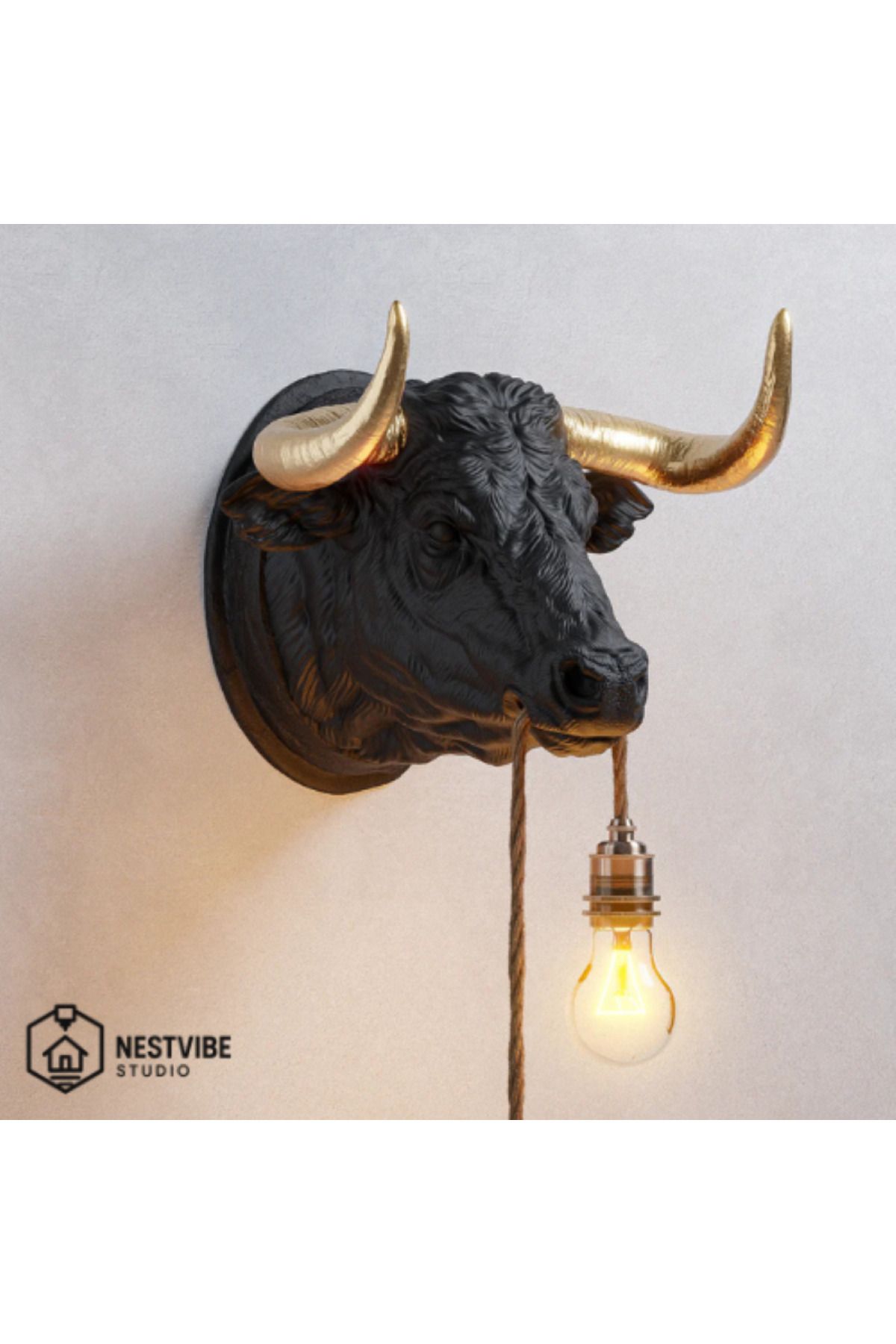 DREAM MODE Altın Boynuzlu Şık Boğa Tasarımlı Duvar Lambası Nestvibe özel seri