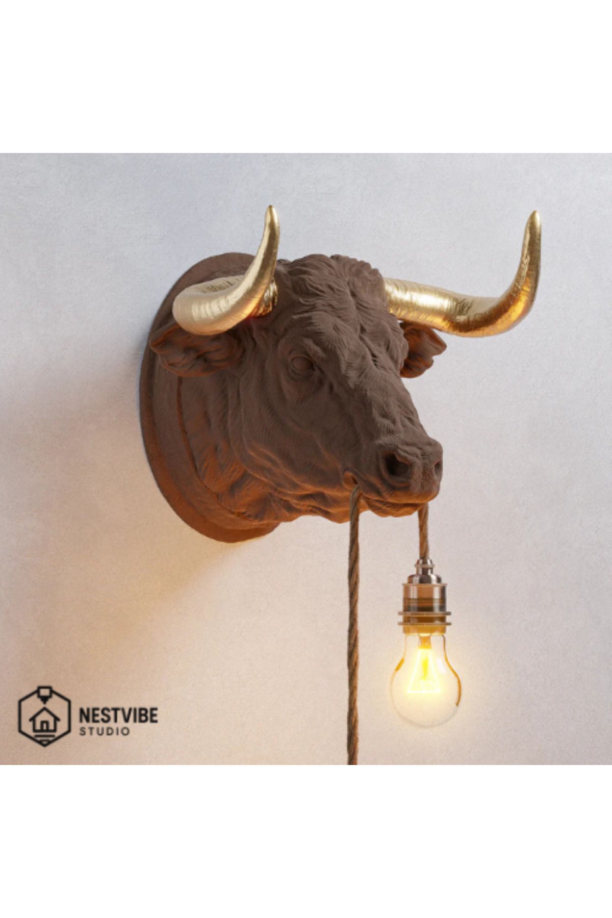 DREAM MODE Altın Boynuzlu Şık Boğa Tasarımlı Duvar Lambası Nestvibe özel seri