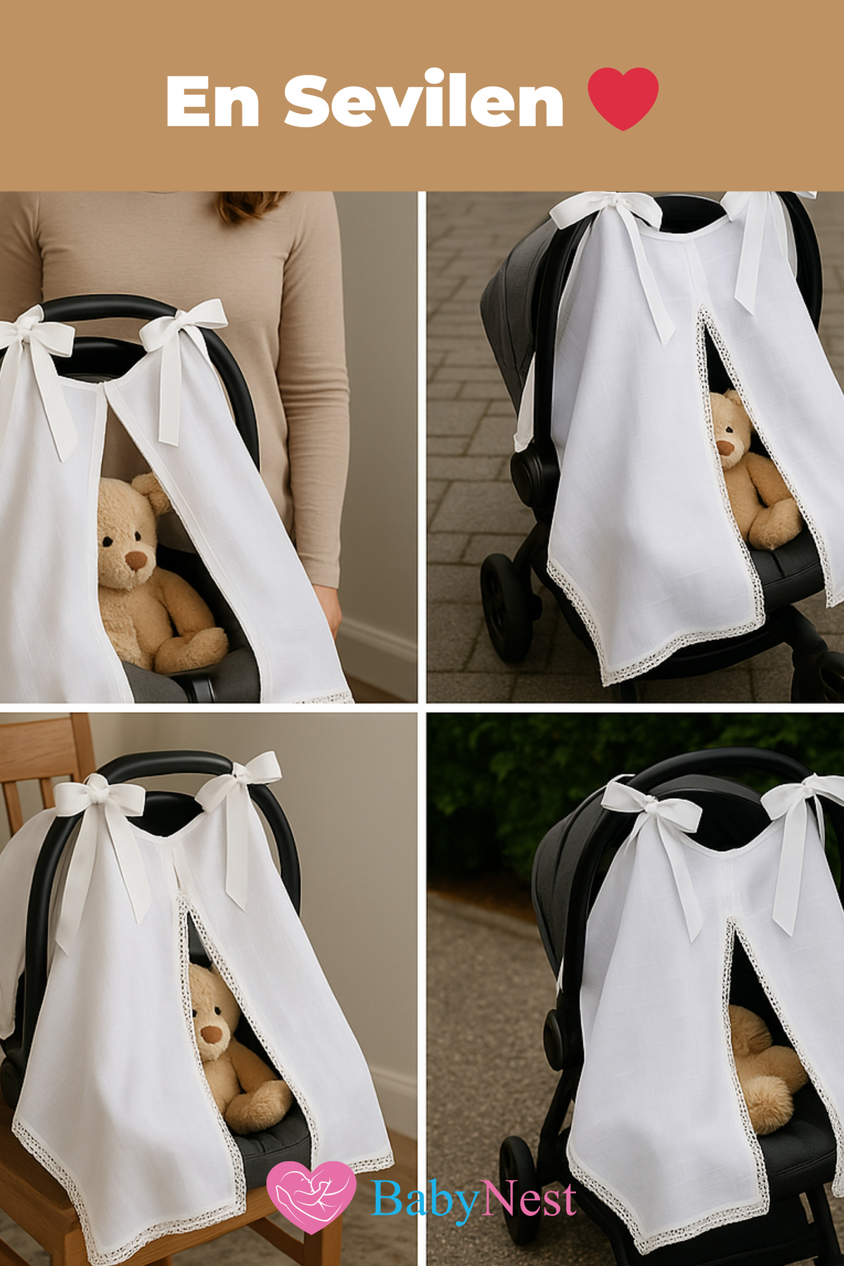 Babynest Puset Örtüsü/Bebek Arabası Örtüsü %100 Pamuk Müslin Beyaz fotoğrafı 4 (önizleme)