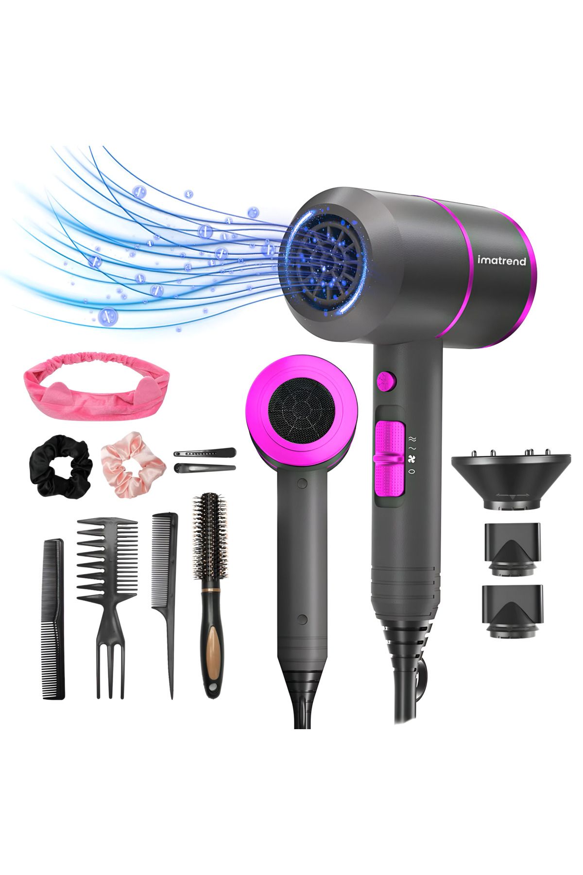 IMA TREND Uscator Par Profesional , 1800w, 2 Viteze, 3 Capete, Ioni Negativi, Aer Cald/rece, Gri - One Size
