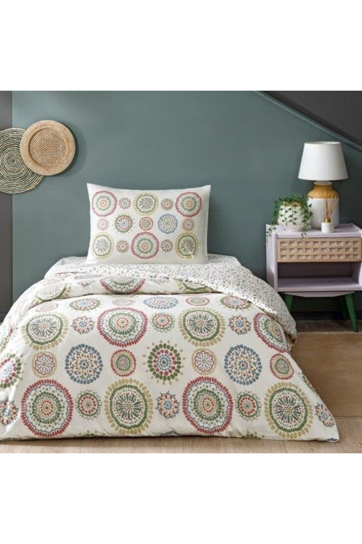 LUXE Romana Desenli%100 Pamuk Nevresim Takımı, Bej, Tek Kişilik (Nevresim: 160x220 cm/Lastikli Çarş