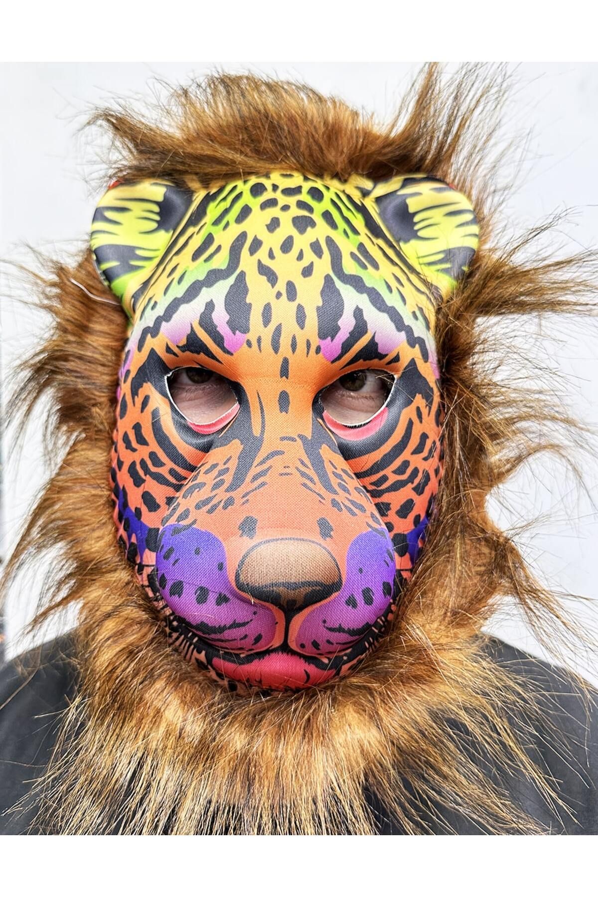 Mu Art Ahşap Mrt Kahverengi Yeleli Saçlı Renkli Aslan Maskesi Peluş 5 No Art 871301