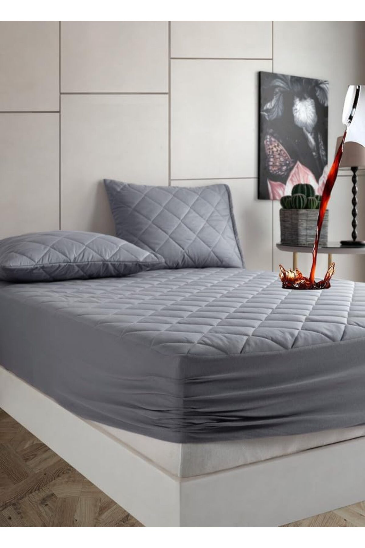 STOREMAX Gri Sıvı Geçirmez Alez - Tek-Çift Kişilk Alez -100 Pamuk- Kapitoneli Alez- Fitted Yatağı