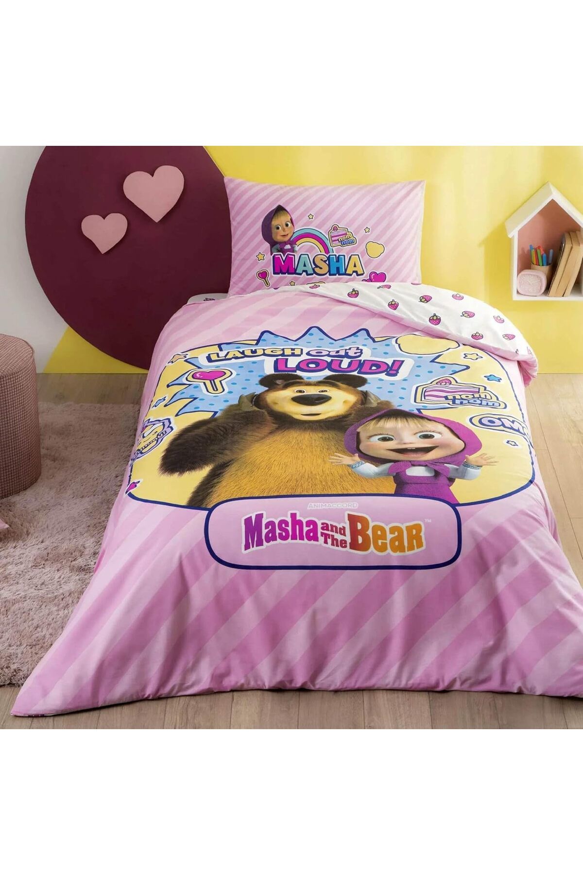LUXE Lisanslı Pamuk Masha &The Bear Super Cute Nevresim Takımı Çok Renkli Tek Kişilik LXSHP 105