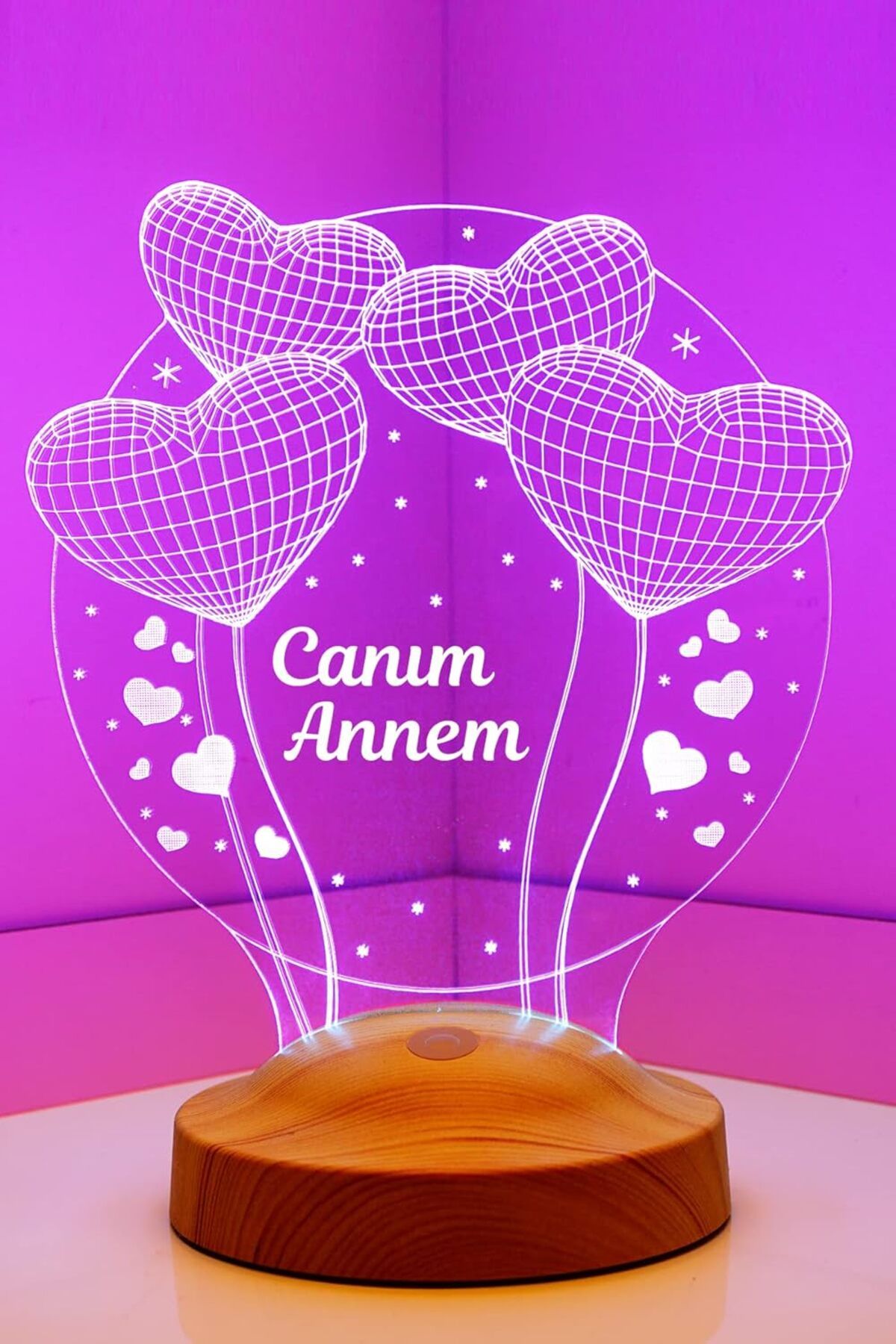 Mu Art Ahşap Mrt Anneye Hediye, Anneler Günü Hediyesi 3D Canım Annem Yazılı 3 Boyutlu Balon Kalpler Küre 3D