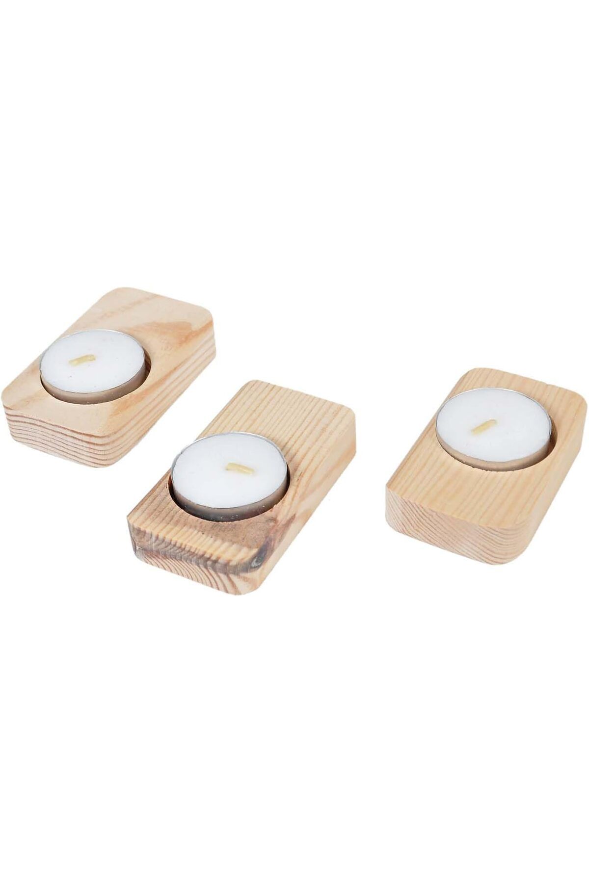 Mu Art Ahşap Mrt Ağaç Tealight Mumluk Dekoratif Mumluk Mum Standı 3'lü Set Art 871301