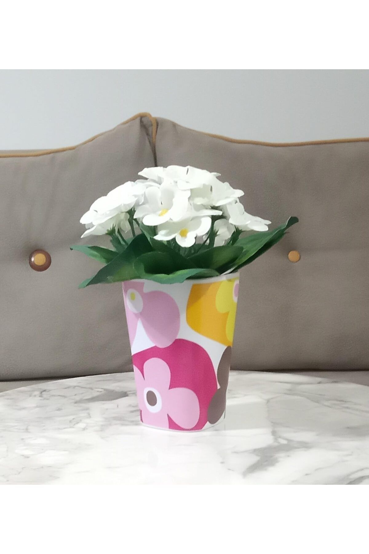 STOREMAX OZN DAHİL,VAZO DAHİL,VAZODA ÇİÇEK,BEYAZ YAPAY ÇİÇEK,VAZO DEKORATİF KIRMIZI PAPATYA 7X7X16CM