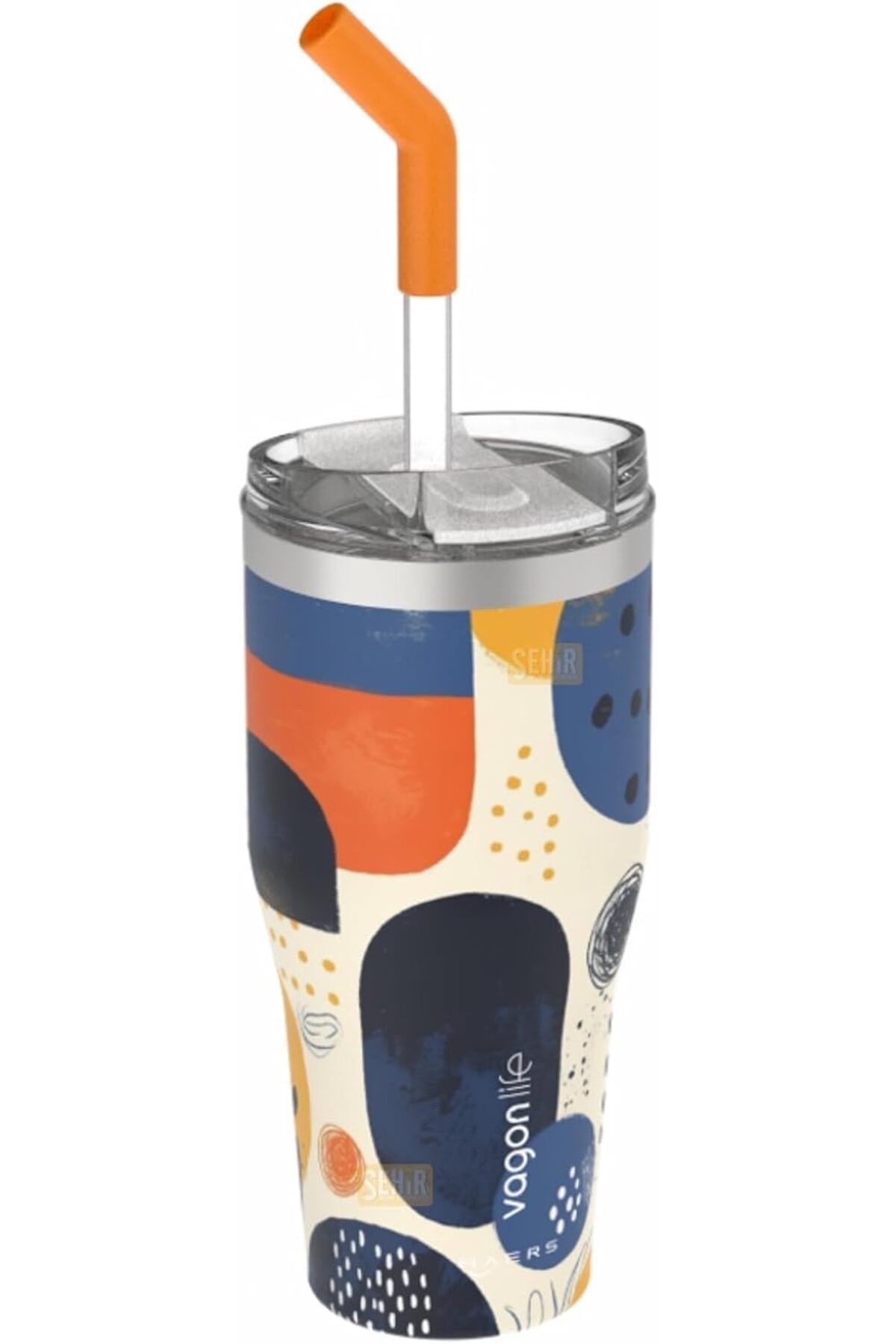 LUXE 590ml Desenli Pipetli/Pipetsiz Çift Kullanım Tumbler Kahve Bardağı/Mug Paslanmaz Çelik Termos