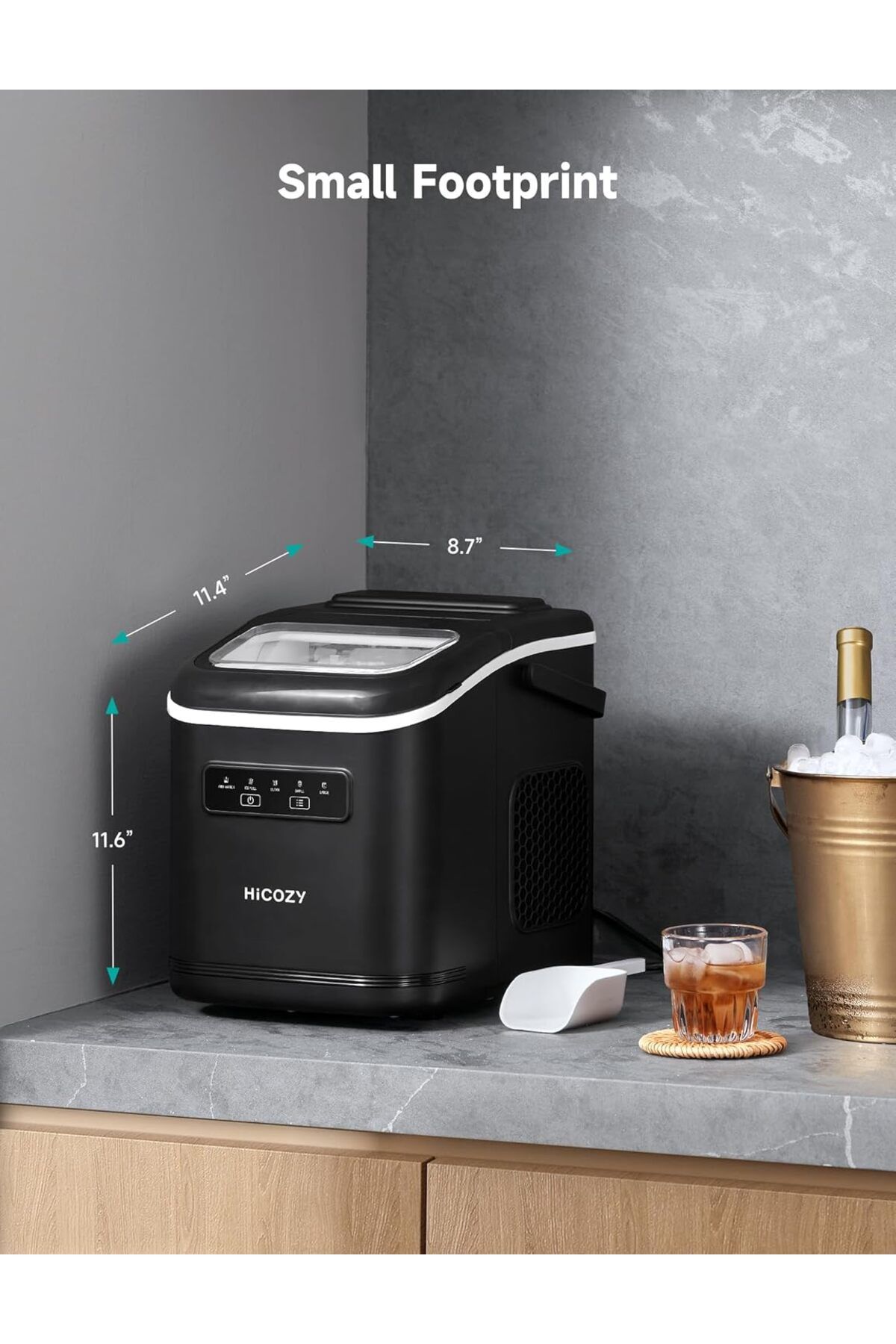hicozy Buz Makinesi, Buz Küpü Makinesi, Su 1.4L 15kg, 6-8 Dakikada Hazır 9 Küp, Ev, Mutfak, Ofis