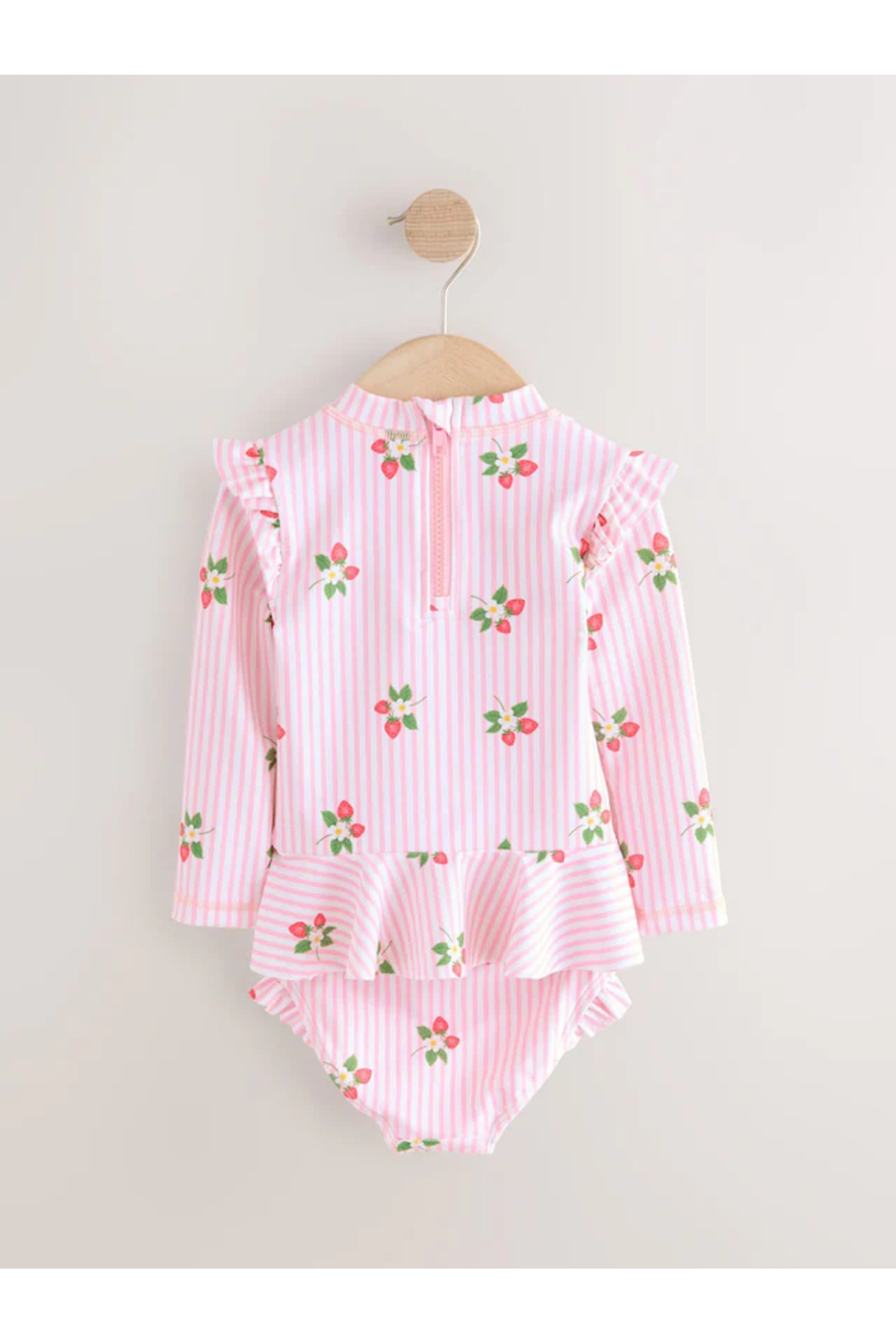 Next Baby Güneş Geçirmez UPF50 Tek Parça Pembe Çilek Desenli Uzun Kollu Mayo ALYAB7039 fotoğrafı 2 (önizleme)