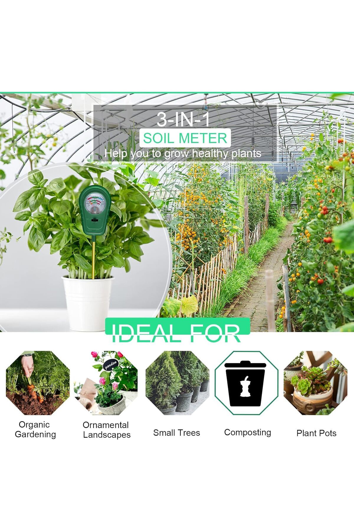 COOYA-3-in-1 Soil Test Kit,Clear Reading,Rotatable Display,Metal probes,Fast & Accurate for Garden,Farm 6