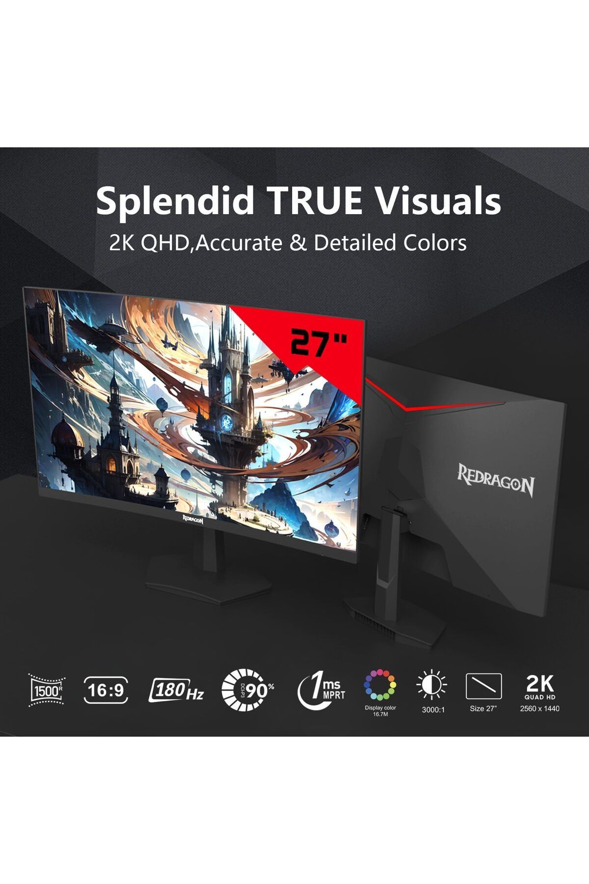 REDRAGON-Amber GM27H10C 27" QHD 180Hz 1ms Curved IPS Gaming Monitor with FreeSync – Black & Red 5