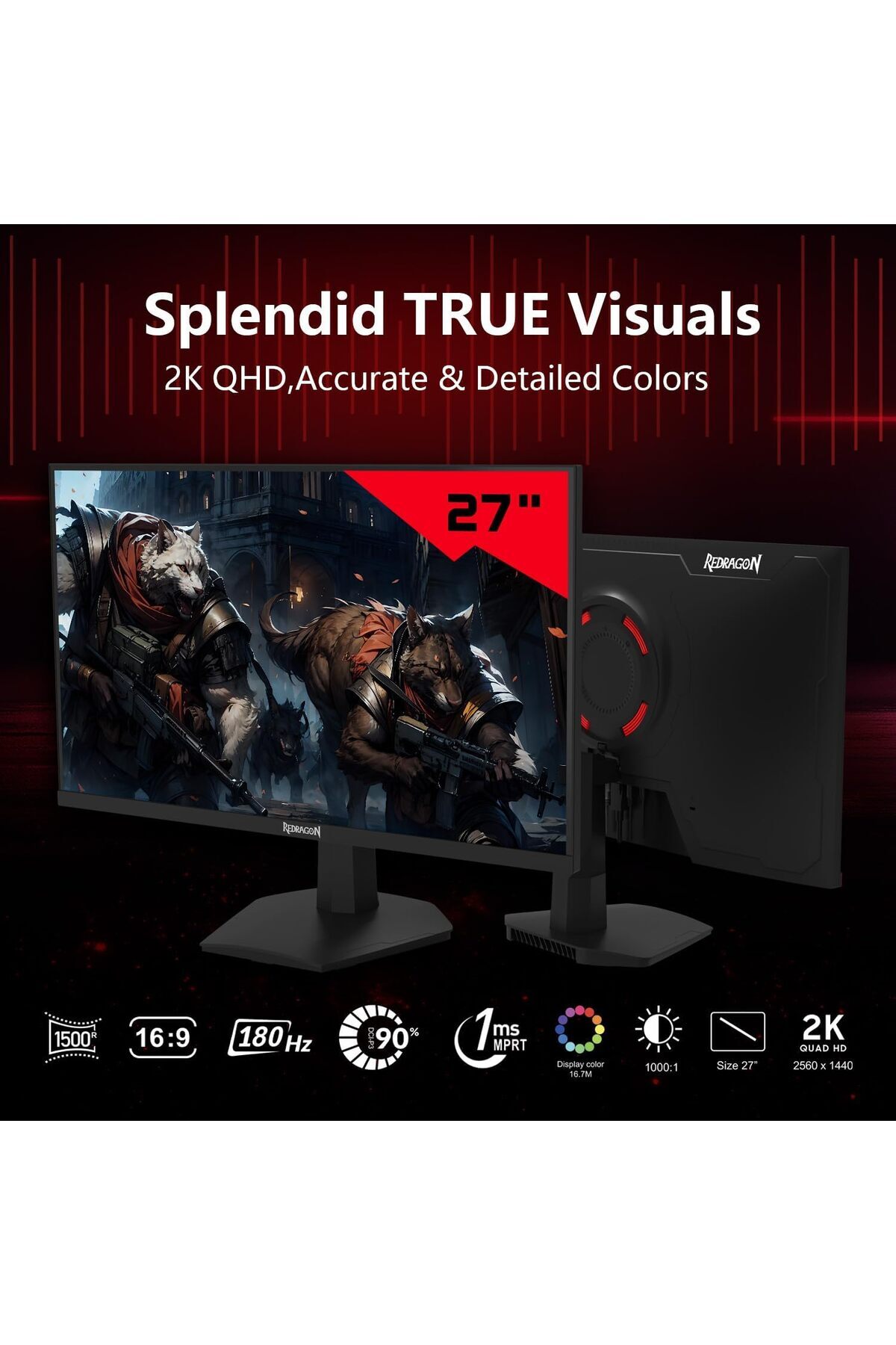 REDRAGON-Opal GM27X5QIPS 27" QHD 180Hz 1ms IPS Gaming Monitor with FreeSync – Black & Red 5