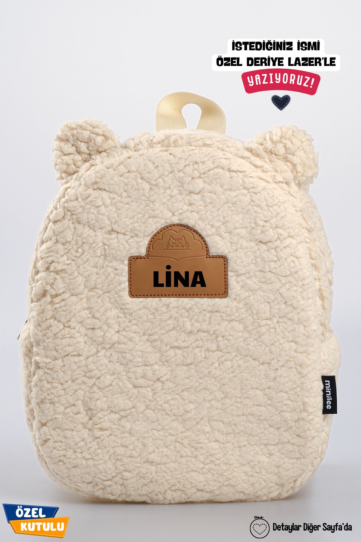 [İSTEDİĞİNİZ İSMİ YAZIYORUZ] - Teddy-Peluş Bej 0-8 Yaş - Çocuk Anaokulu, Kreş Sırt Çantası