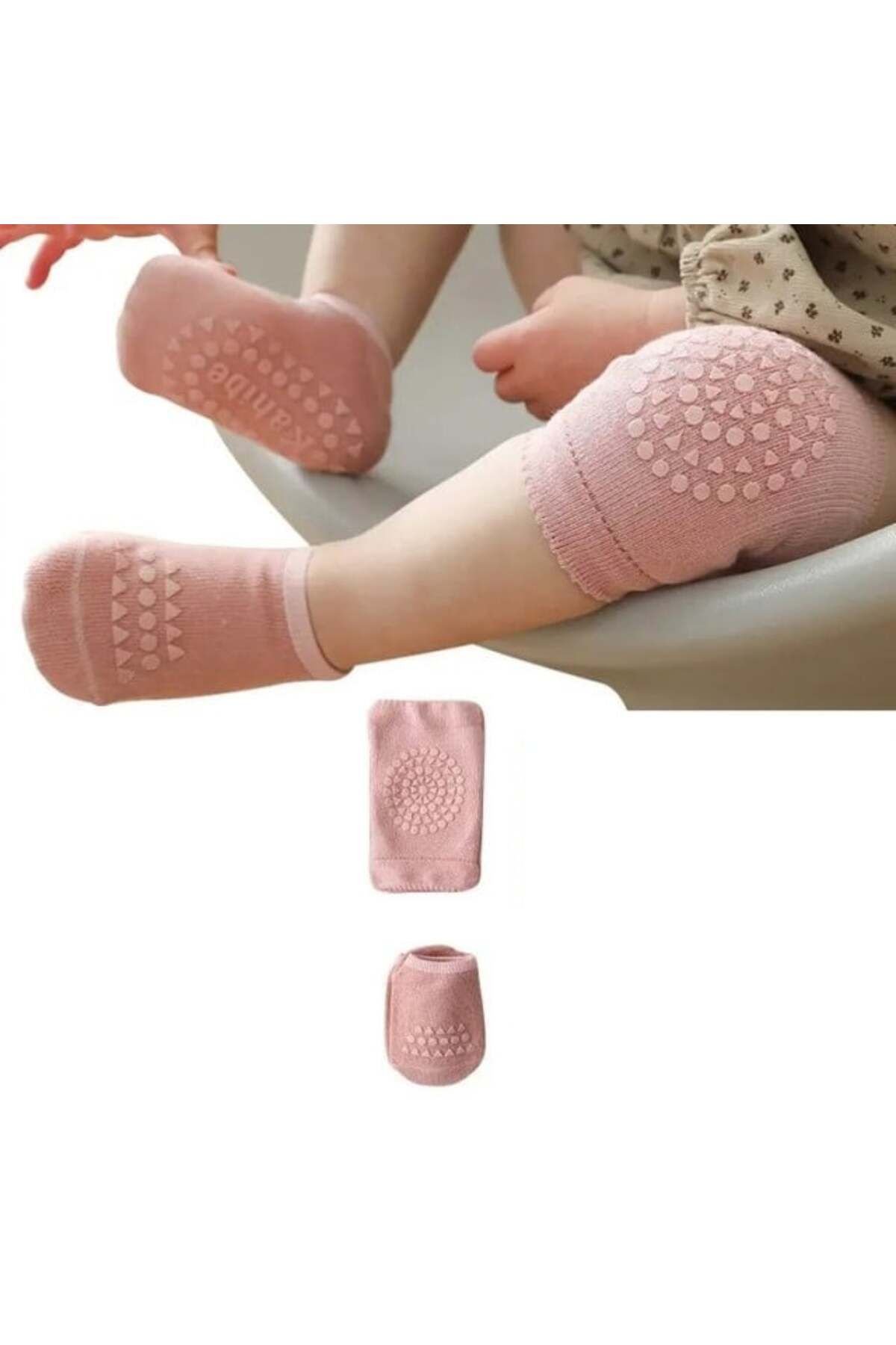 Empria Set De Protectie Anti-alunecare Pentru Copii, Genunchiere Si Sosete, Roz - One Size