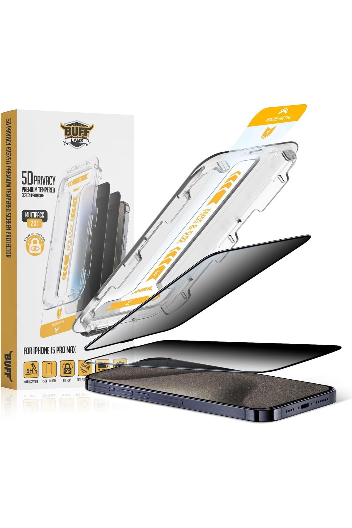 STOREMAX OZN LABS iPhone 15 Serisi ile Uyumlu 5D Privacy EasyFit 2 Adet Kolay Uygulama Aparatlı Ekran Koruyu