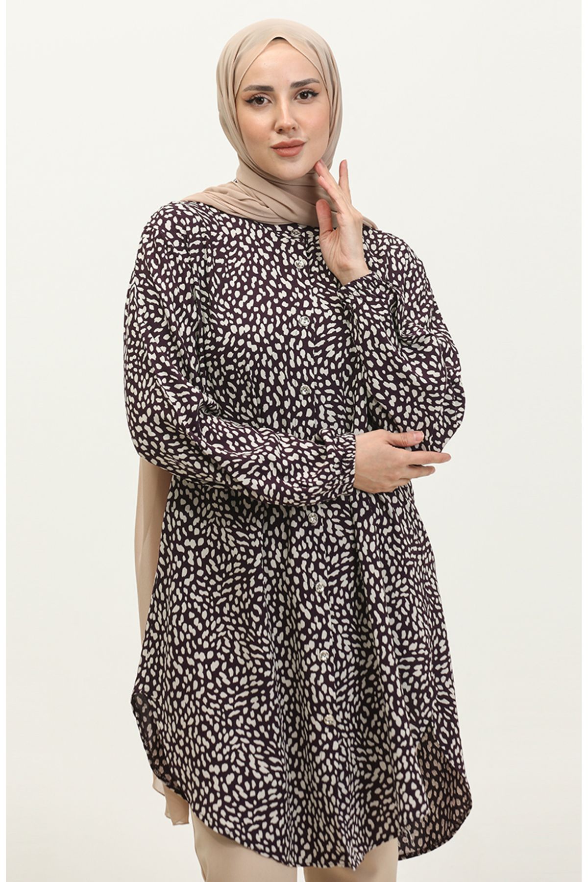 sefamerve-Purple Viscose Tunic - Plus Size, Buttoned, 3017-01 1