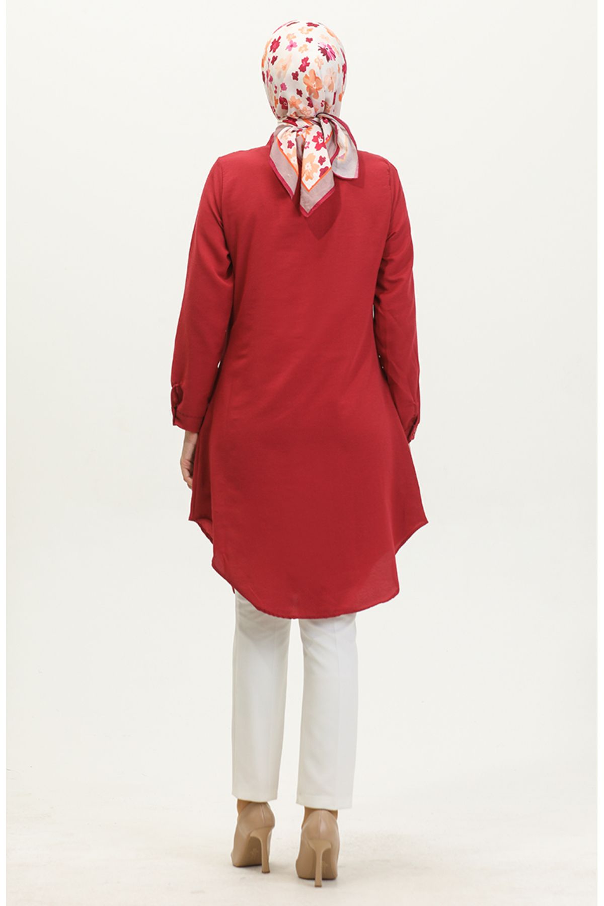 sefamerve-Claret Red Judge Collar Buttoned Tunic 6112-09 7