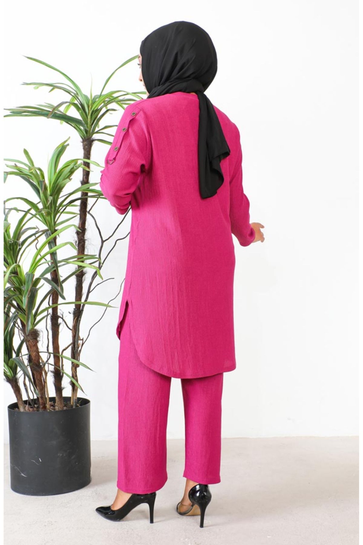 sefamerve-Fuchsia Tunic and Trousers Plus Size Set 2691-09 5