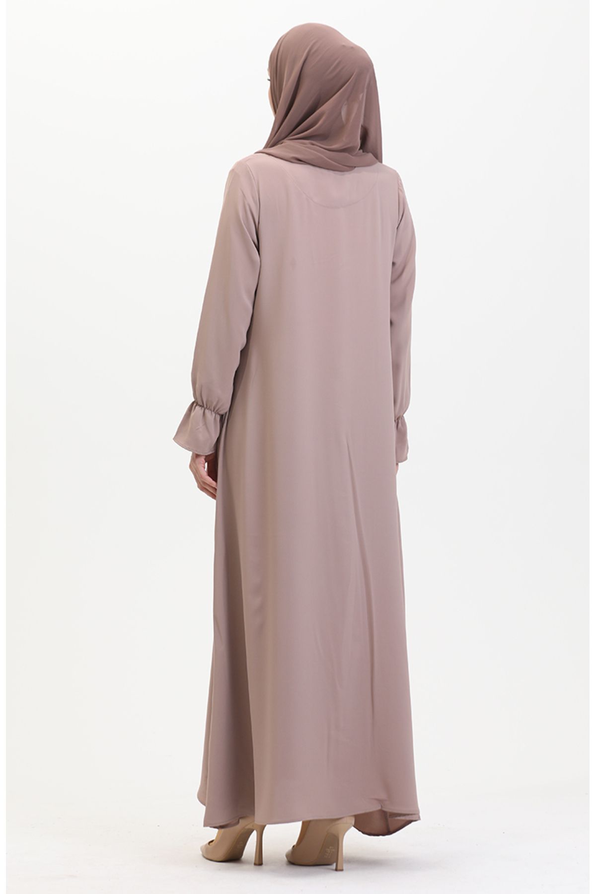 sefamerve-Mink Colored Ferace with Zipper and Elastic Arm - 0513-02 6