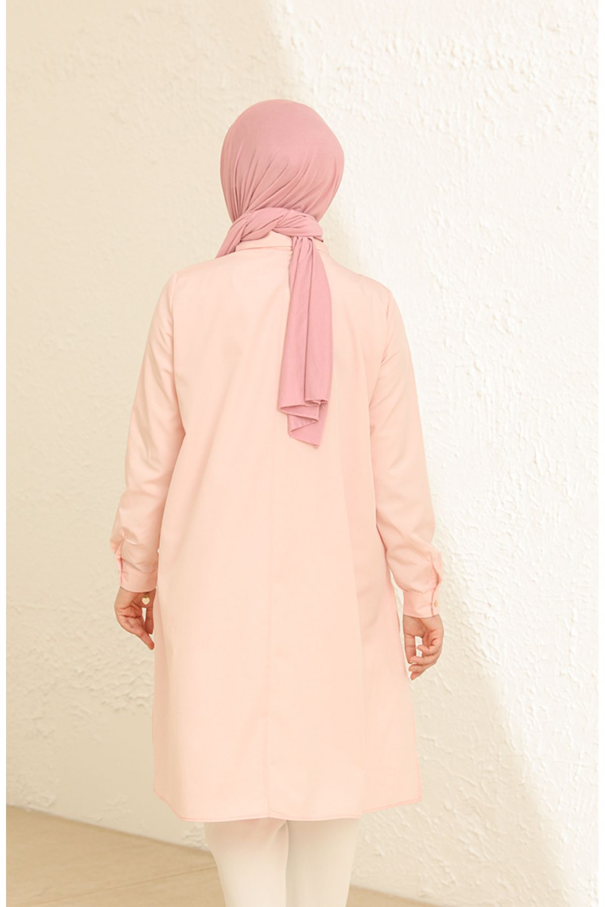 sefamerve-Salmon Tunic with Hidden Buttons and Slits 6478-17 4