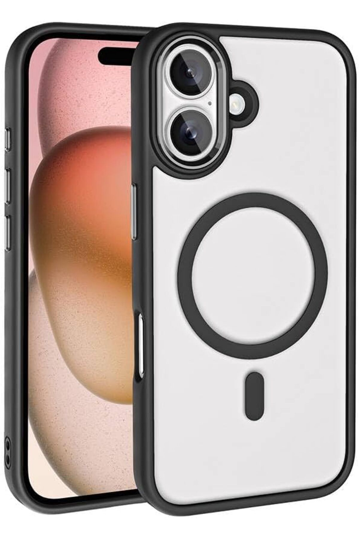 STOREMAX OZN İle Uyumlu iPhone 16 Kılıf Wireless Şarj Özellikli ZORE Krom Magsafe Silikon Kapak Siyah OZ