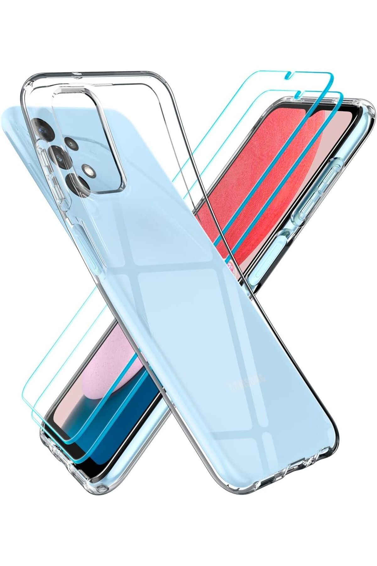STOREMAX OZN Galaxy A13 Kılıf Crystal Pack Clear + Glas.tR Slim HD Cam Ekran Koruyucu (2 Adet) 360 Tam Koru