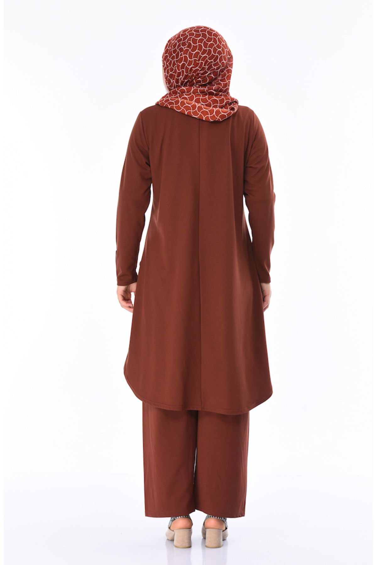 sefamerve-Large Size Tan Tunic and Trousers Double Set - Button Detailed 2655-03 3