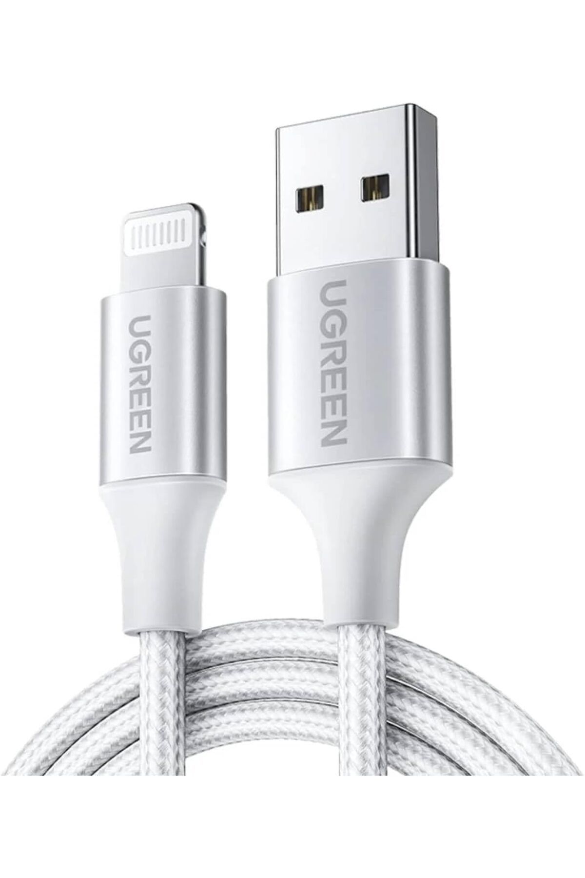 Mu Art Ahşap Mrt Mfi Lisansli USB-A & Lightning Örgülü Data ve Şarj Kablosu, 2 Metre, Beyaz Art 871301