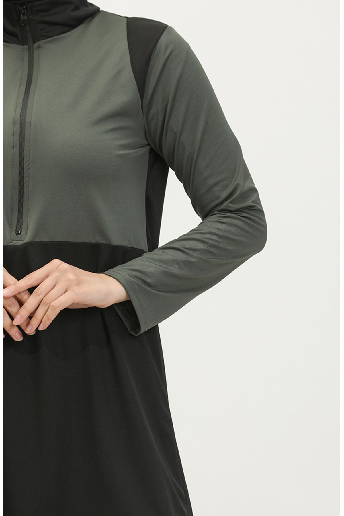 sefamerve-2317-04 Modell Khaki Schwarz Zipped Hijab Badeanzug 4