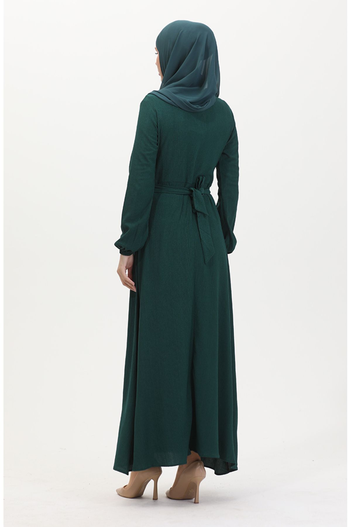 sefamerve-Sukienka z wiązaniem z boku i owijanym materiałem 1033-04 Emerald Green 5