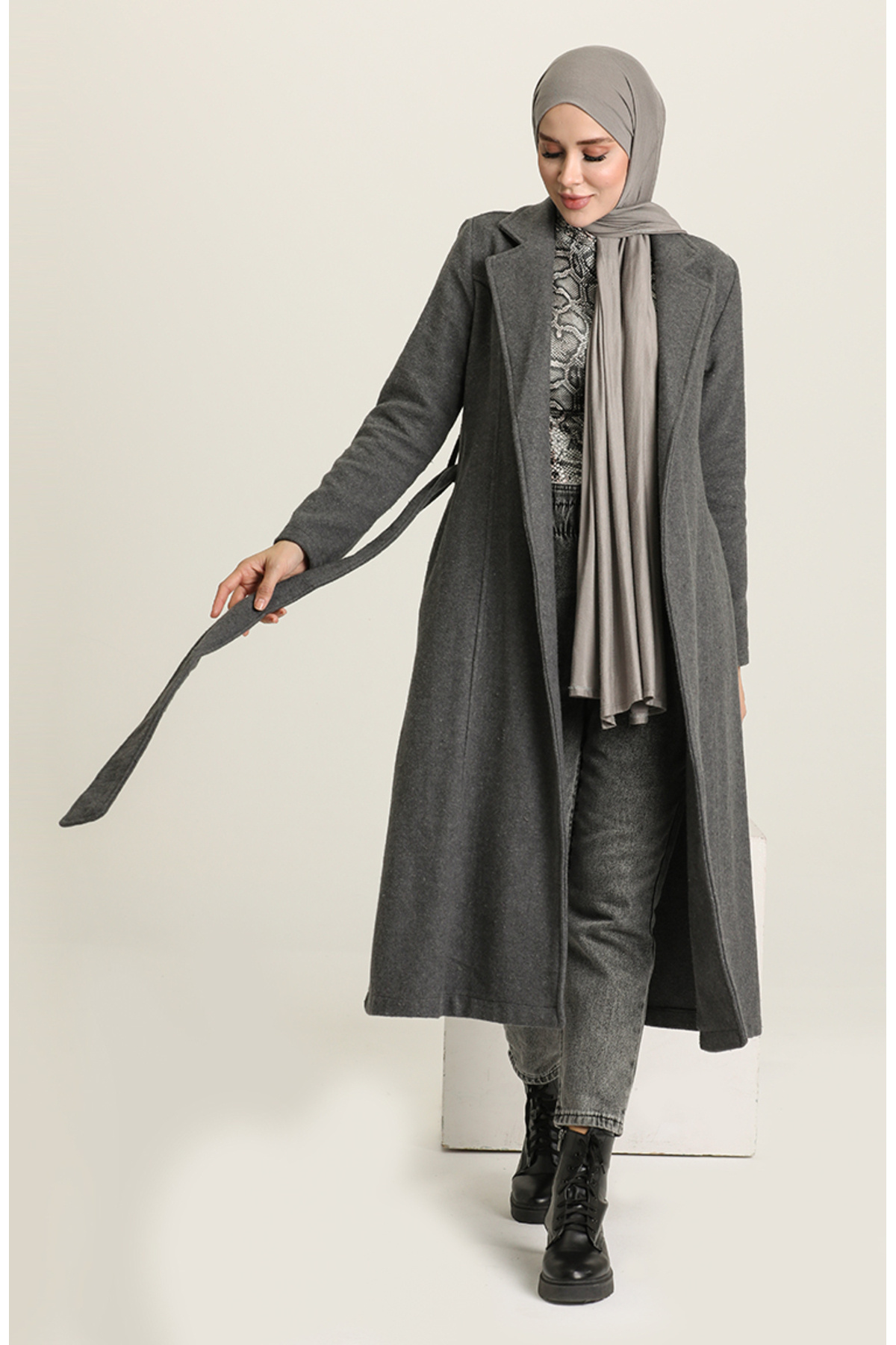 Belted Winter Coat 612970-02 Gray