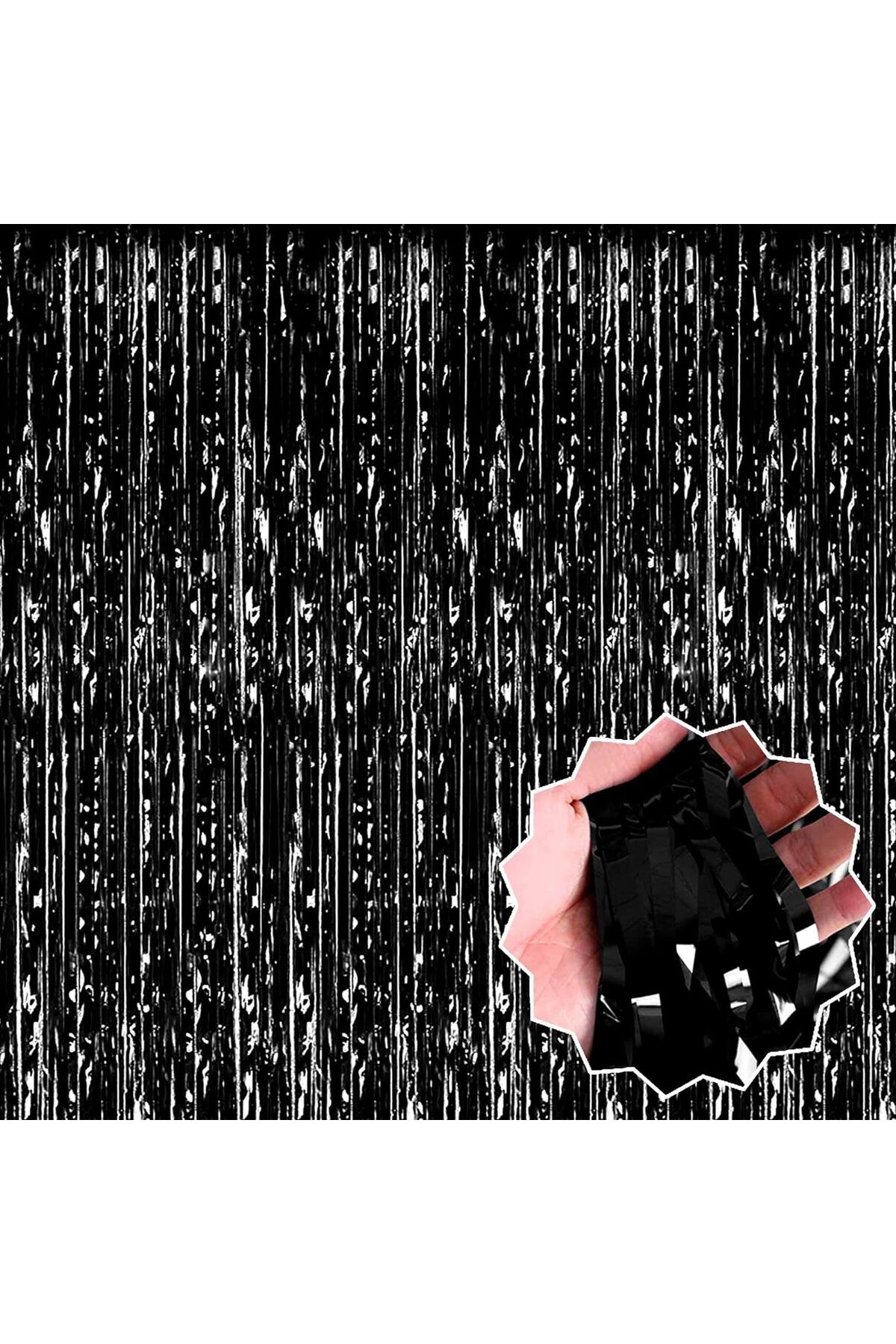 Mu Art Ahşap-Mrt Black Color Extra Metallized Shiny Fringed Backdrop Curtain Imported a Quality 1X2 Meters Art 871301 3